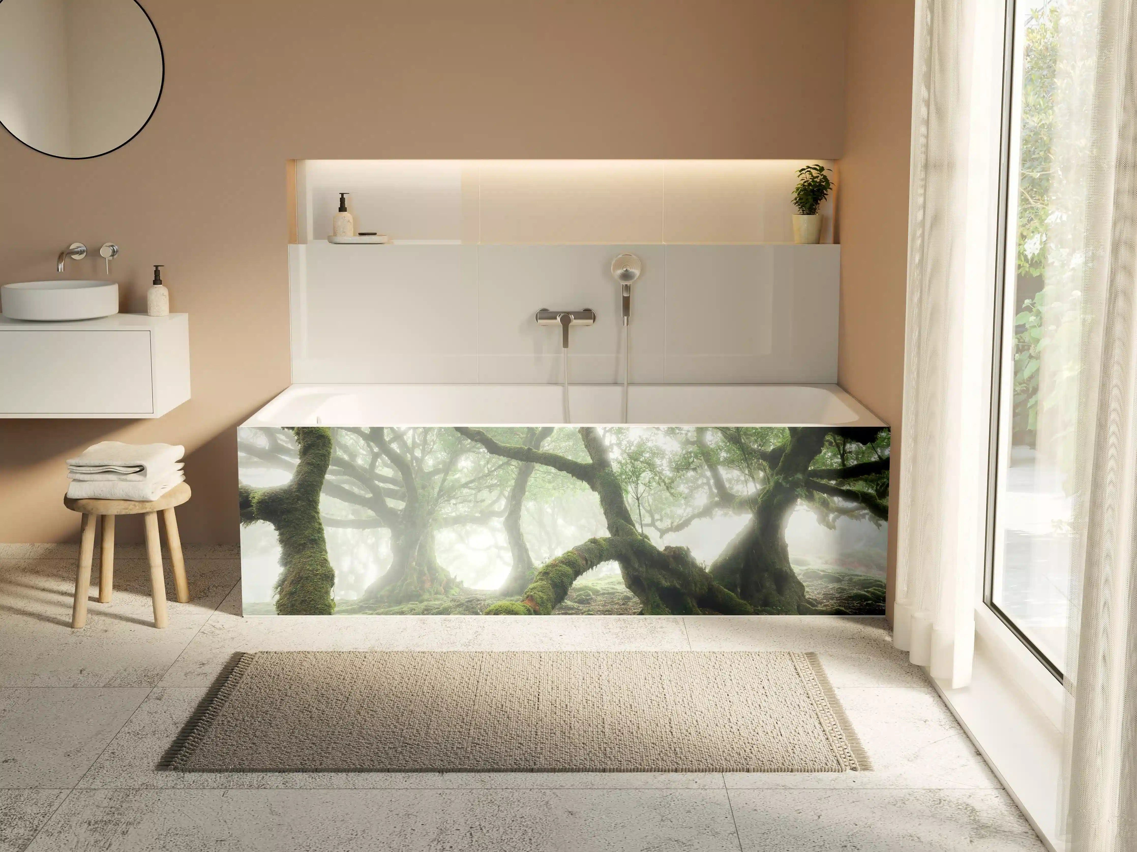 Badewannen-Rückwand - Nebeliger, mystischer Wald