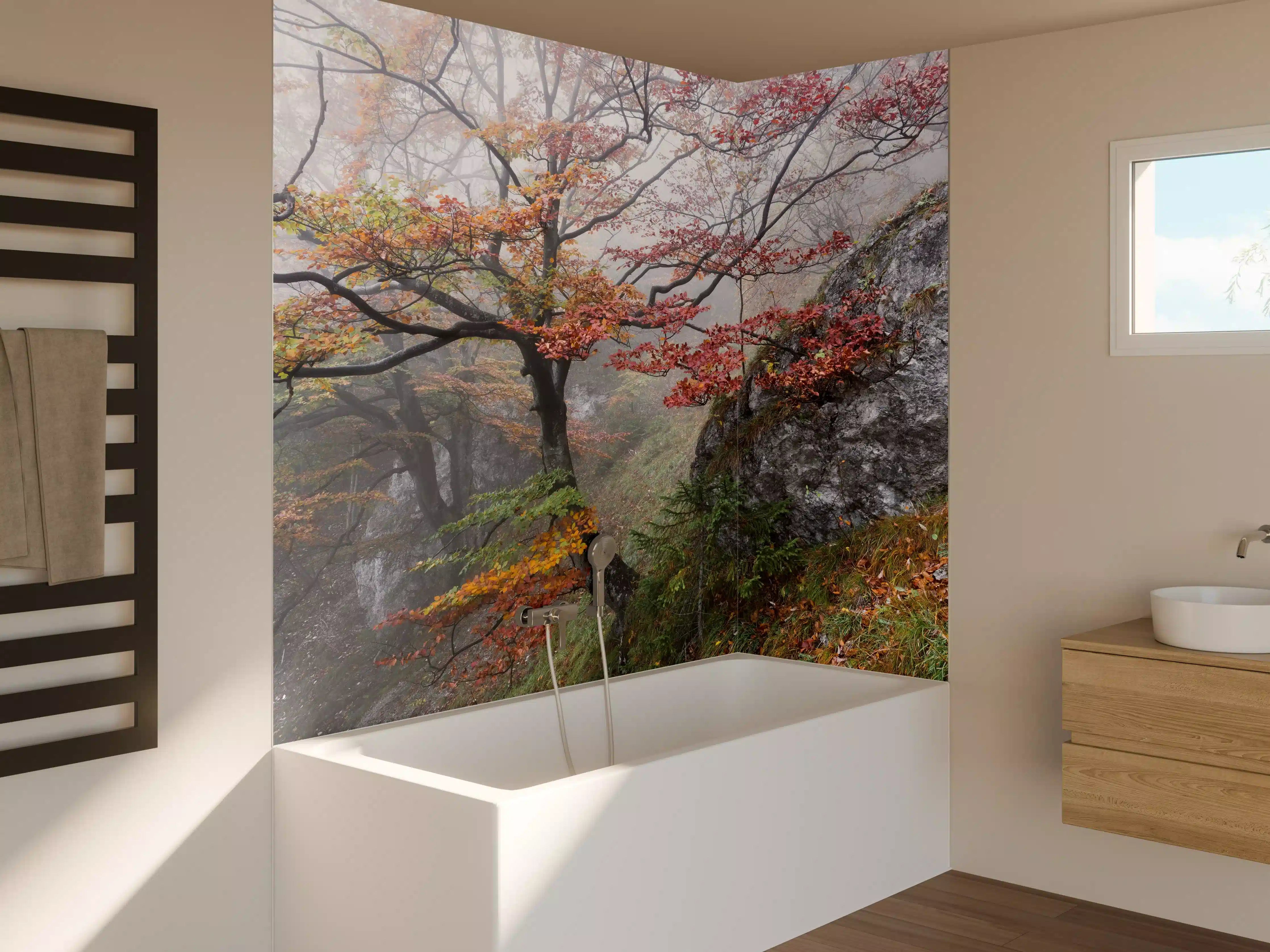 Badewannen-Rückwand - Nebliger Wald - Slowakei