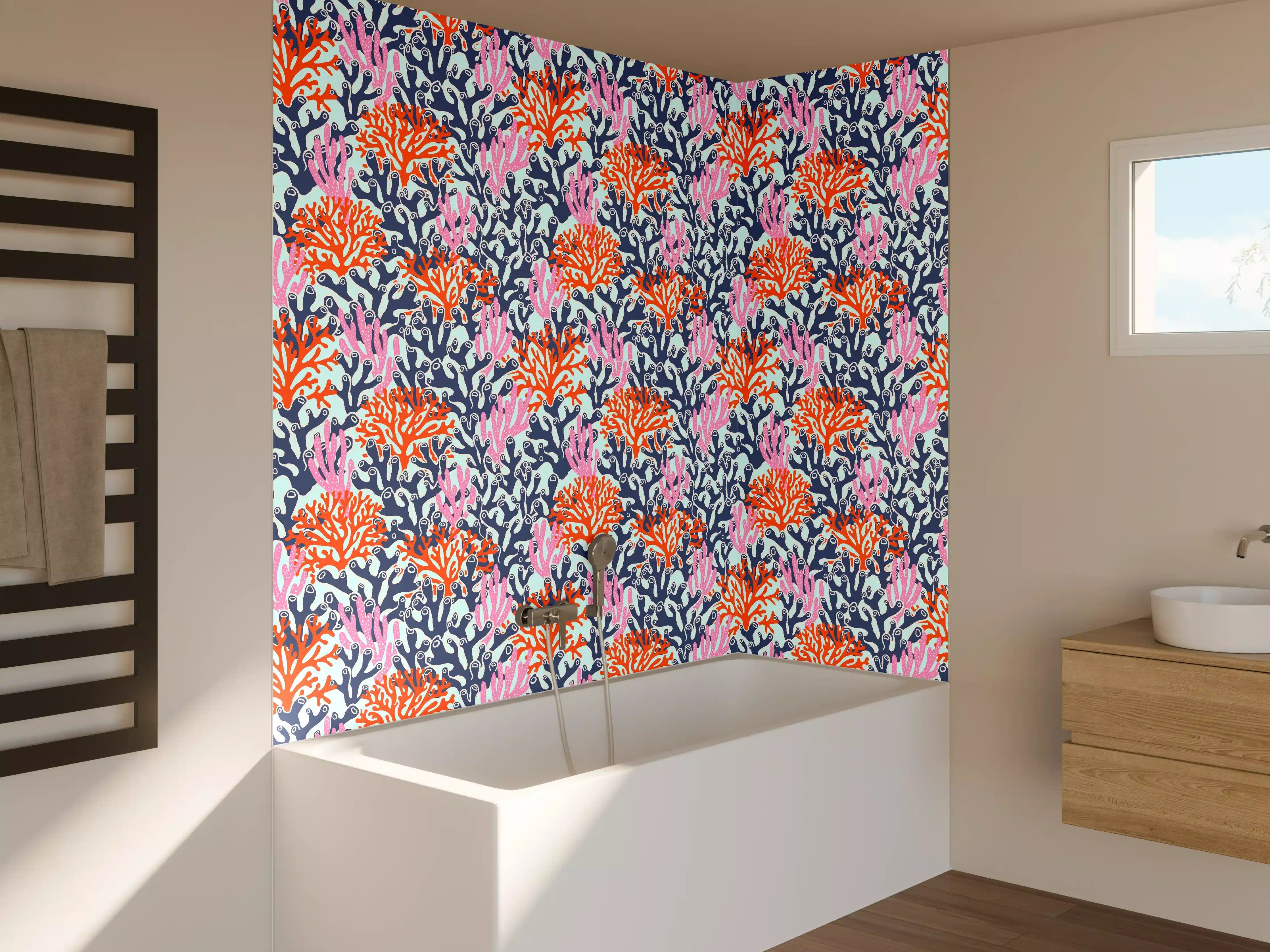 Badewannen-Rückwand - Neon-Korallen Blau Orange Pink