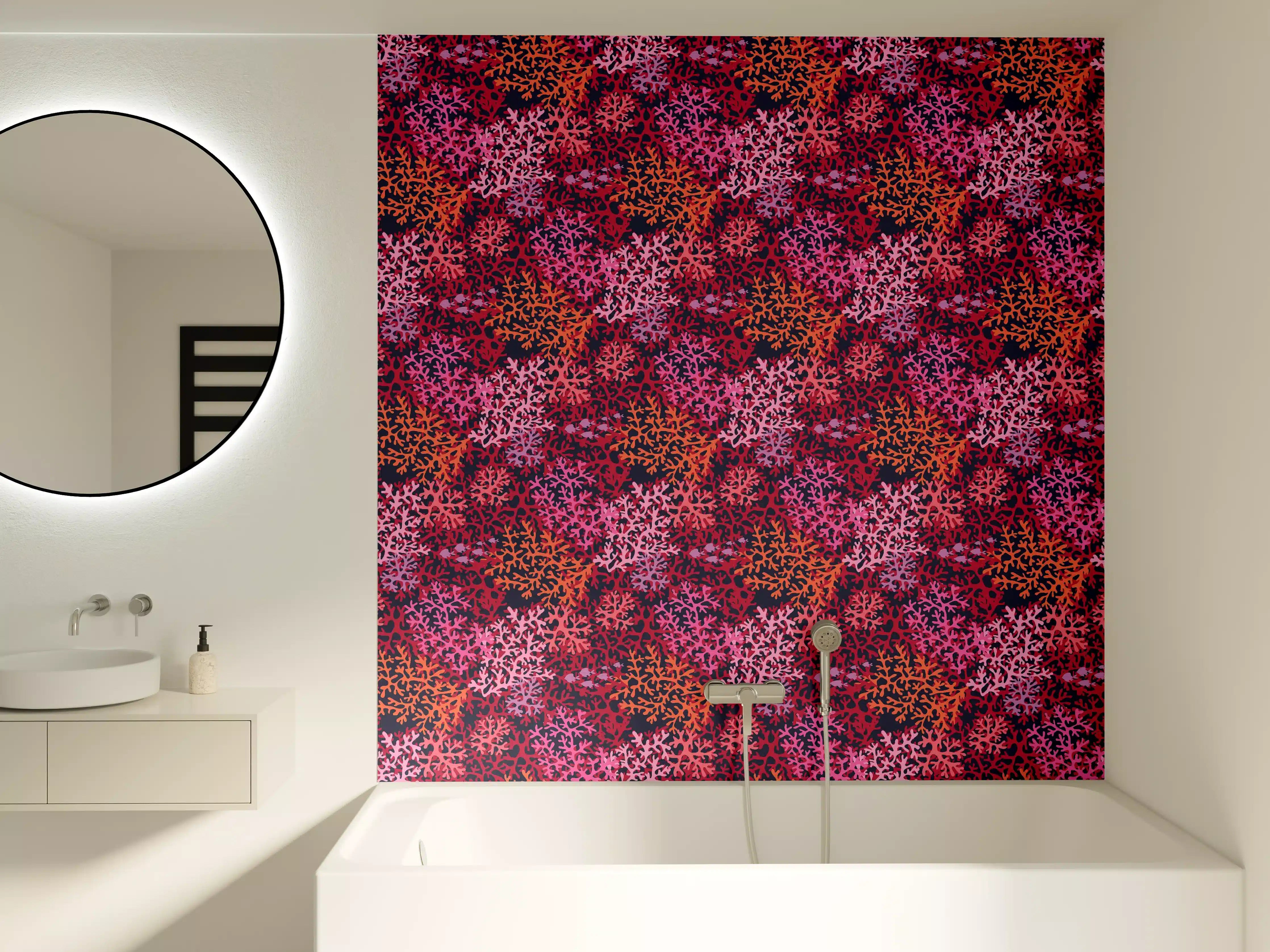 Badewannen-Rückwand - Neon-Korallen Pink Muster