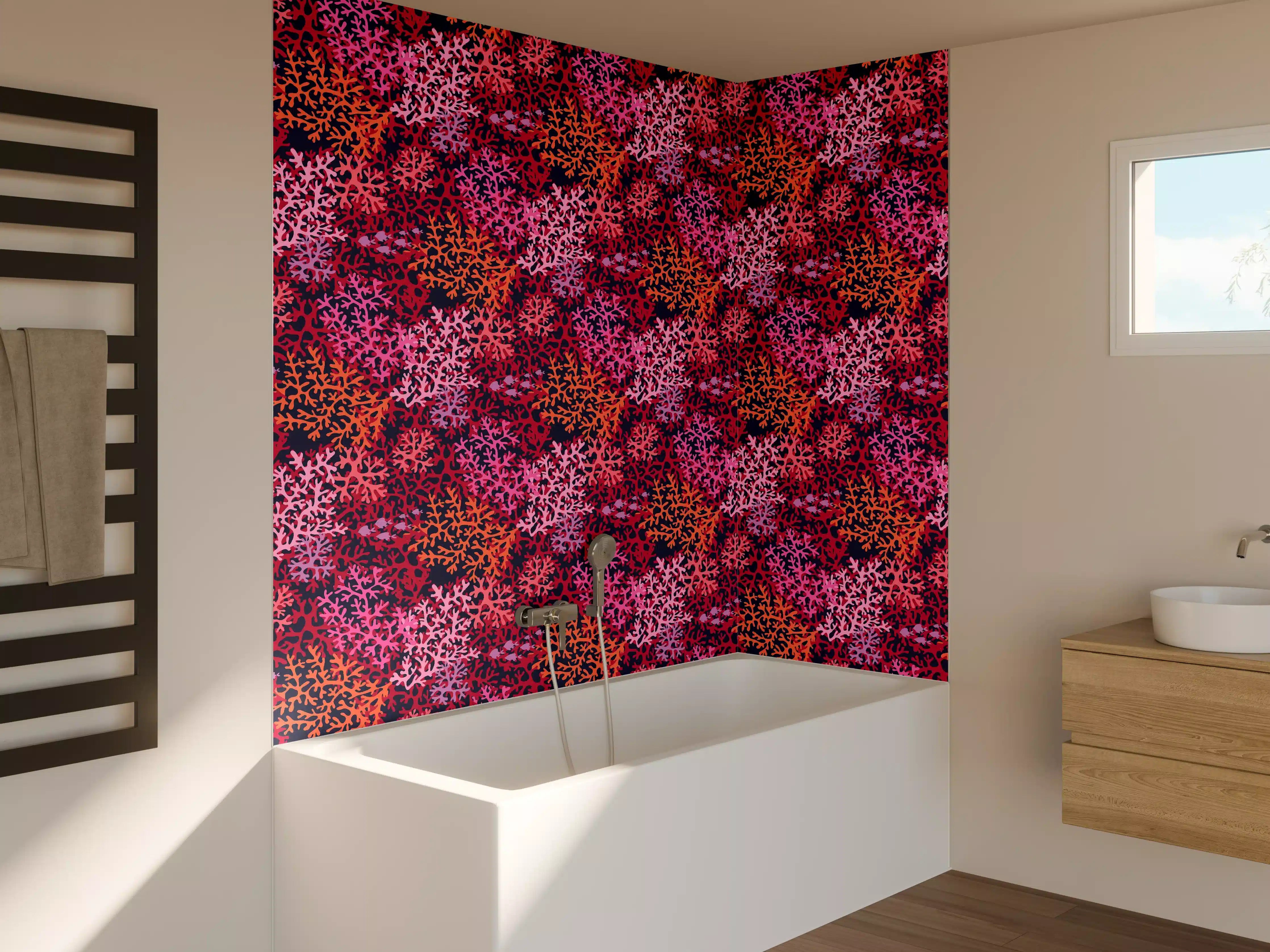 Badewannen-Rückwand - Neon-Korallen Pink Muster