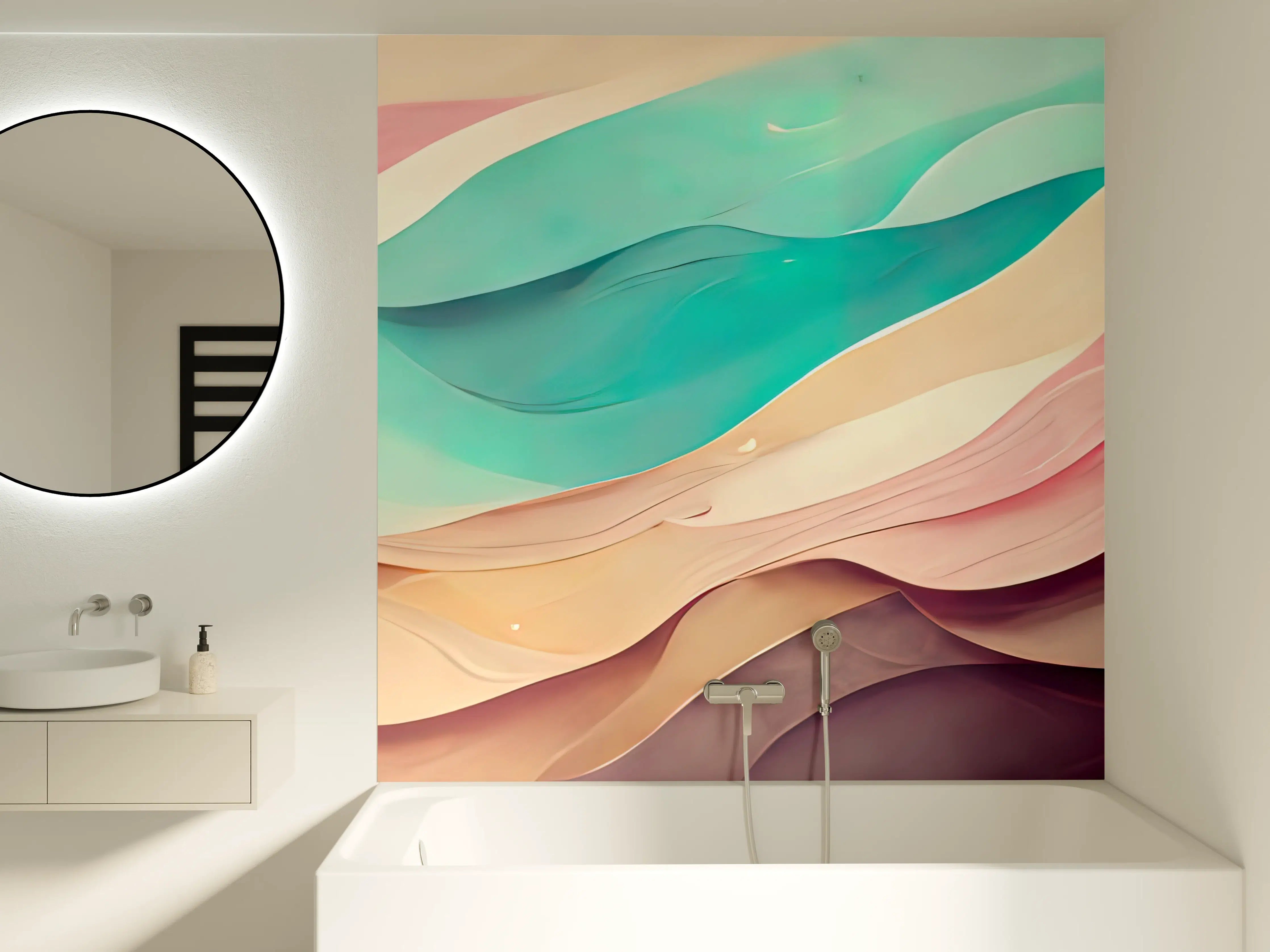 Badewannen-Rückwand - Neue abstrakte Wandkunst in sanften Pastellfarben