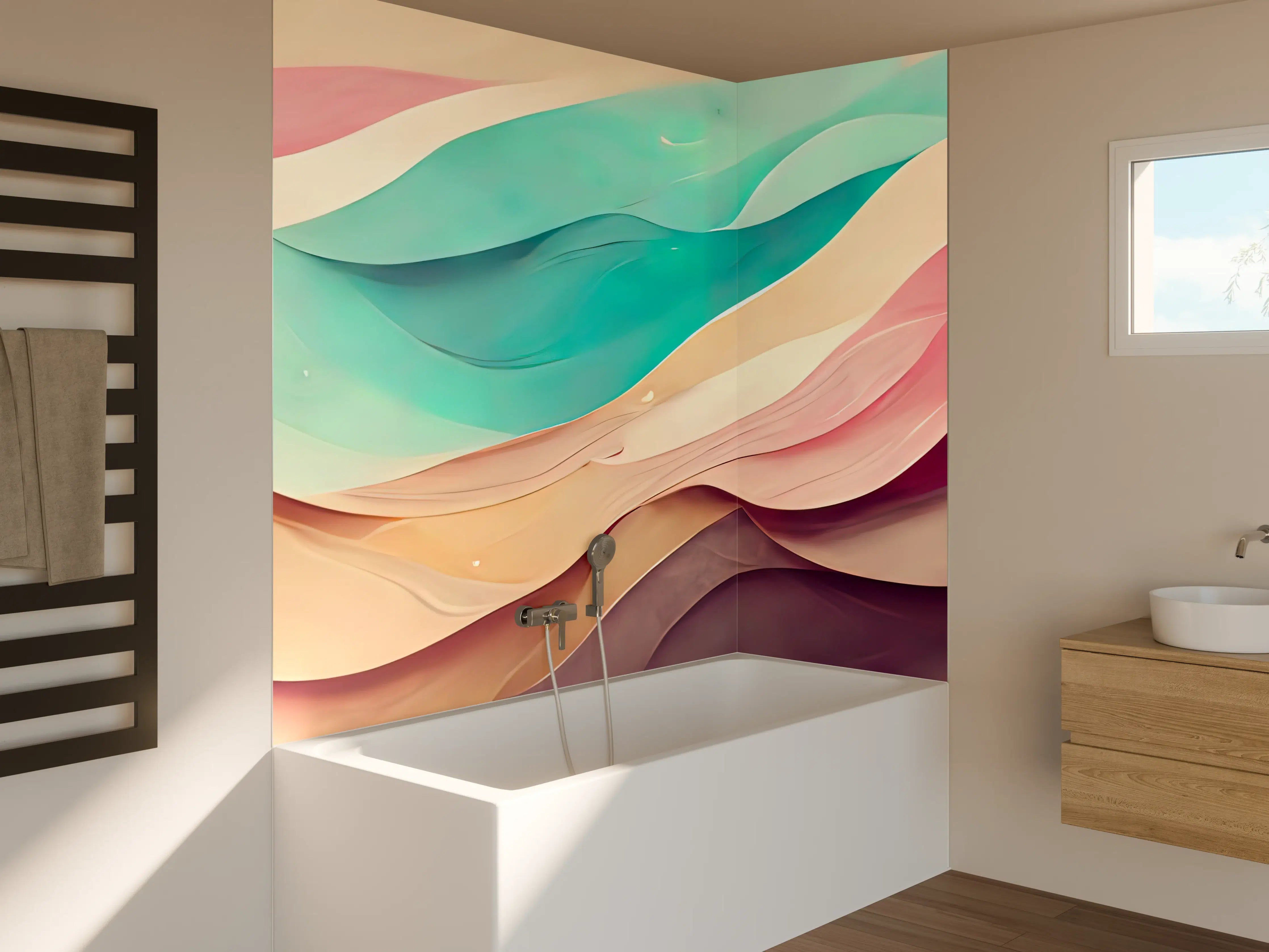 Badewannen-Rückwand - Neue abstrakte Wandkunst in sanften Pastellfarben
