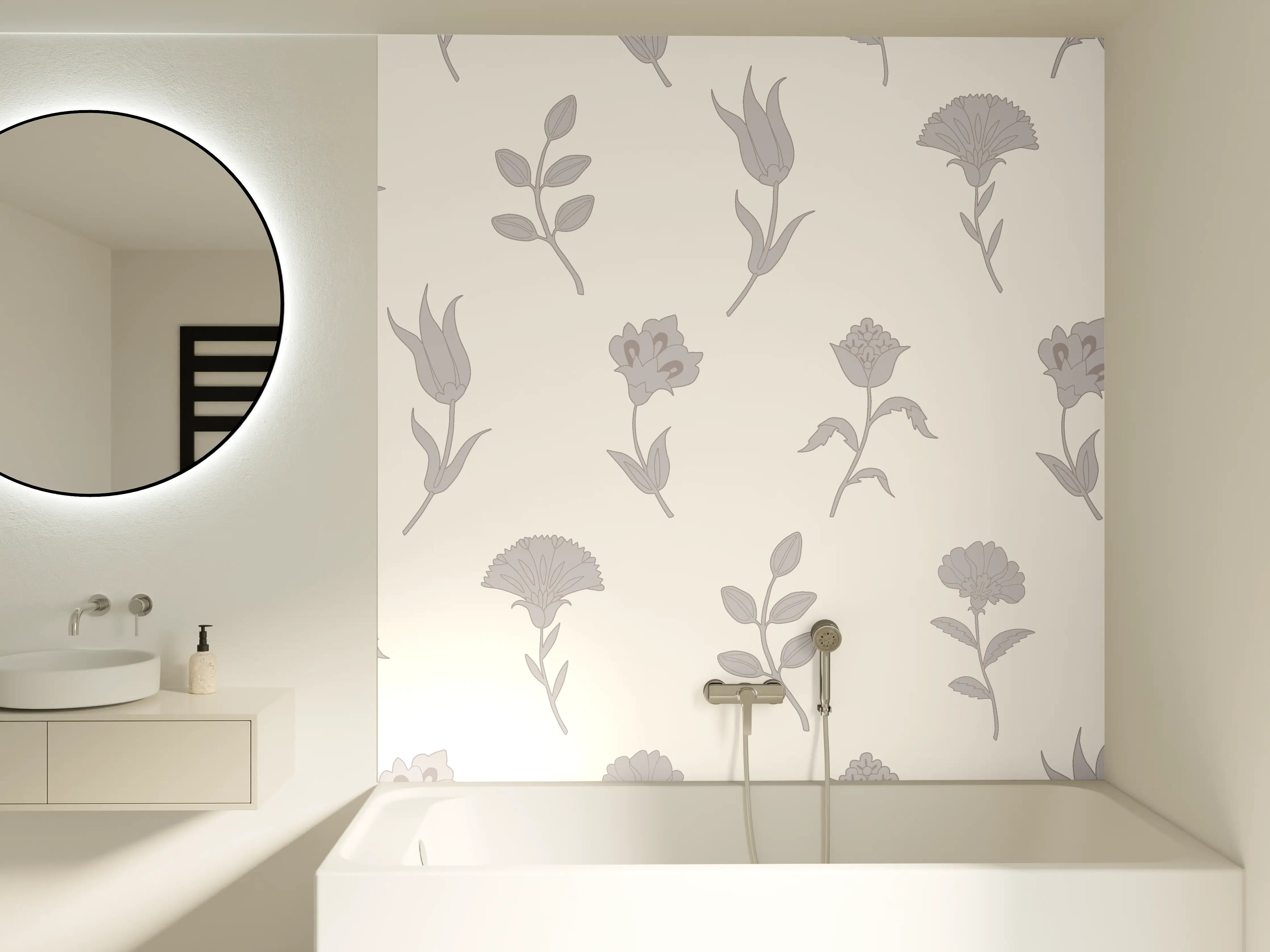 Badewannen-Rückwand - Neutral-Weißes Blumenmuster