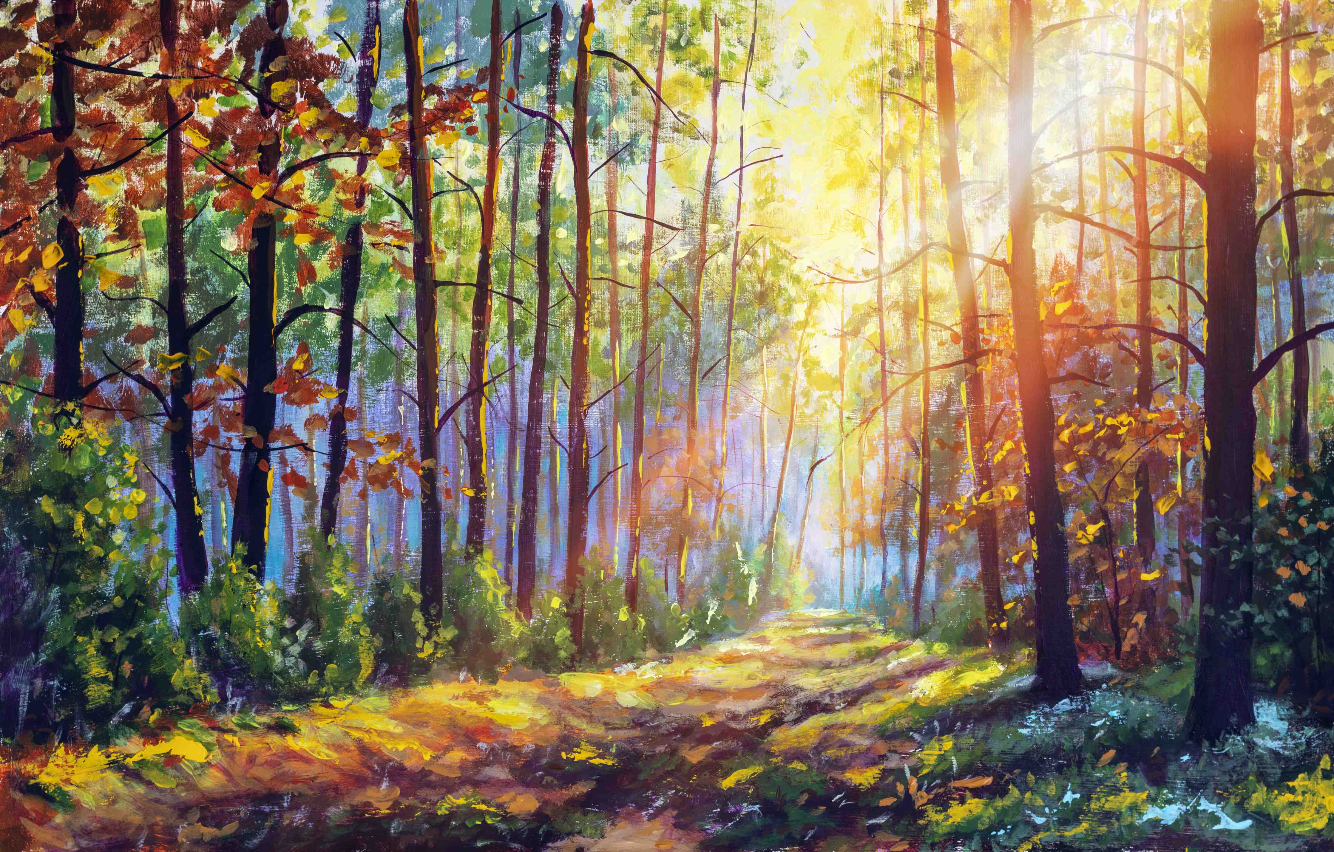 Badewannen-Rückwand-Ölgemälde lichterfüllter Wald im Herbst