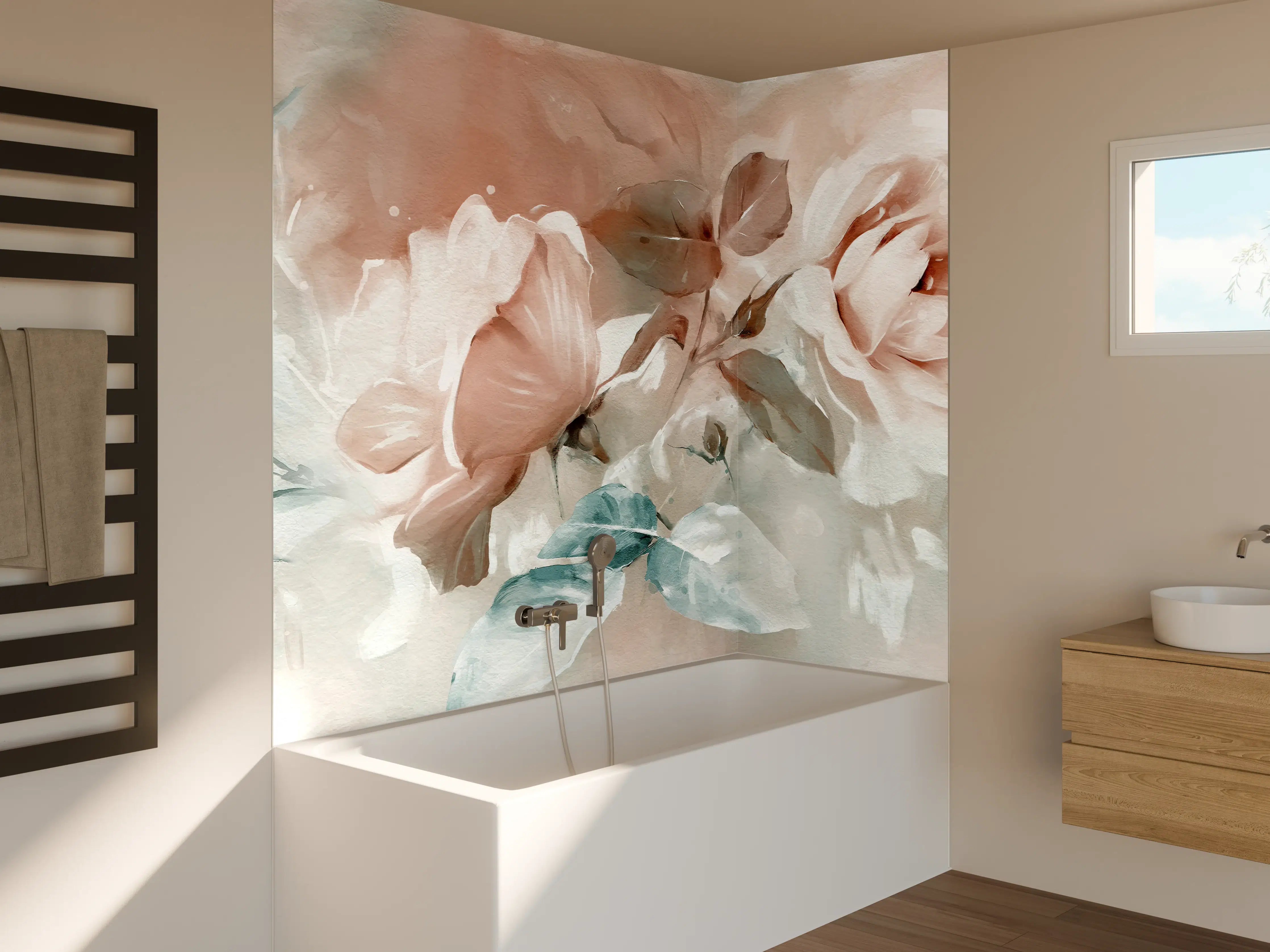 Badewannen-Rückwand - Ölgemälde mit Rose