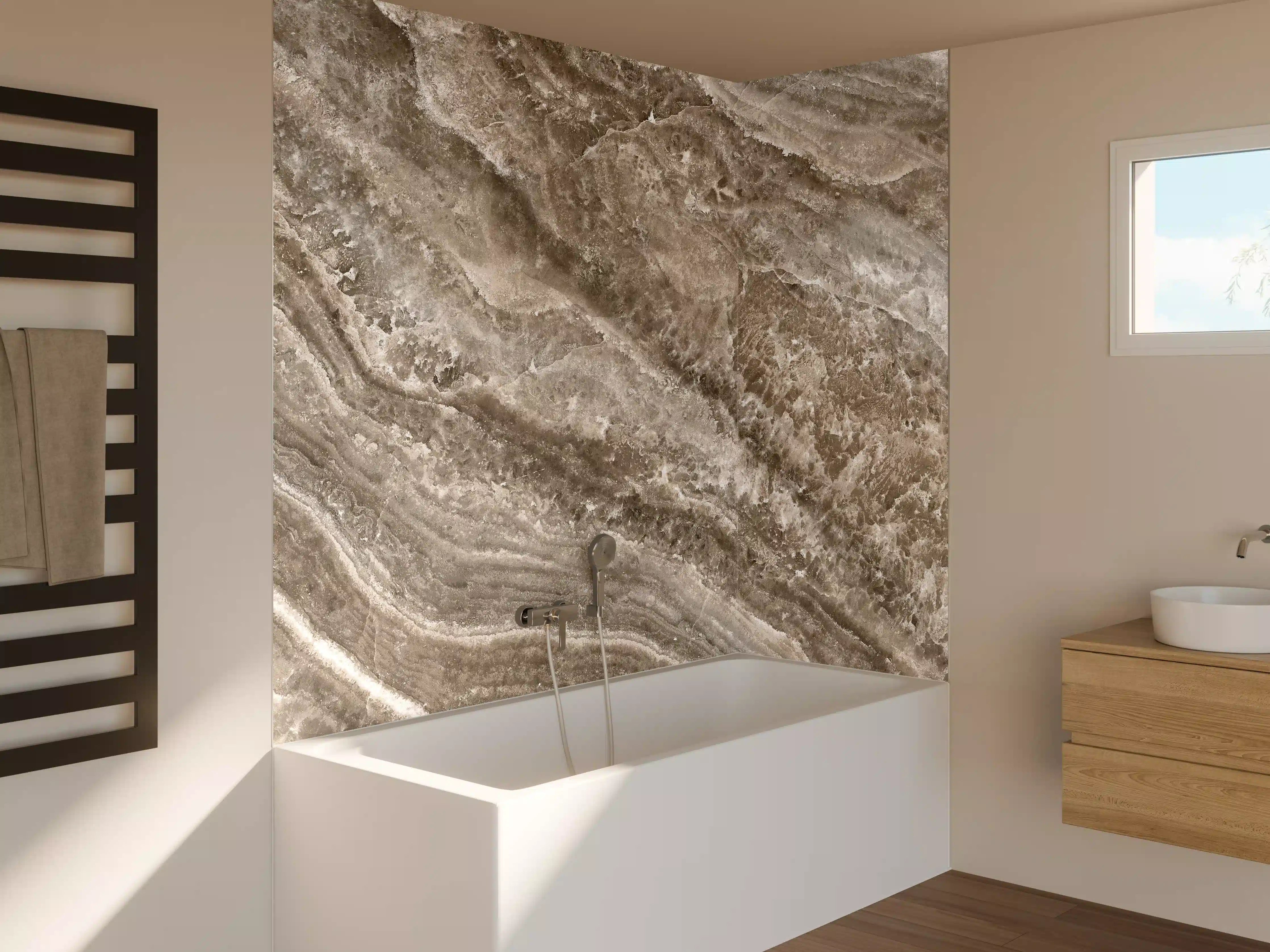 Badewannen-Rückwand - Onyx Marmortextur