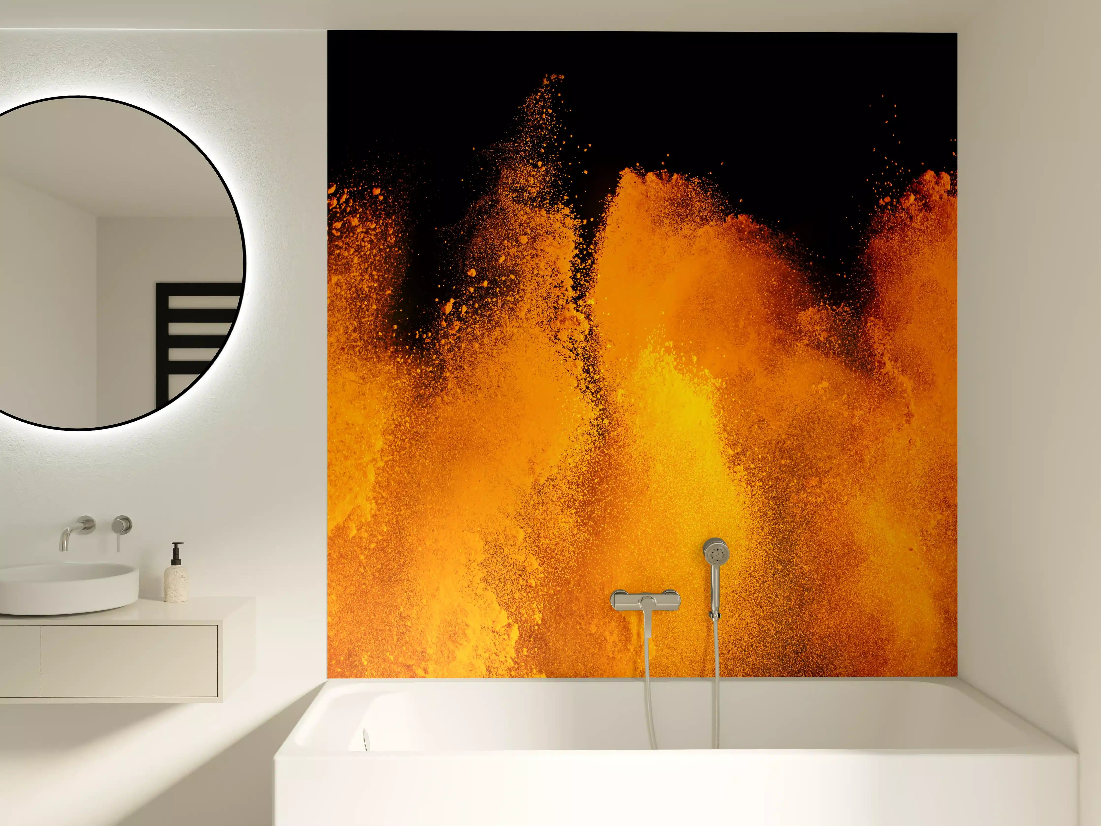 Badewannen-Rückwand - Orange-Rote Holi Farbexplosion