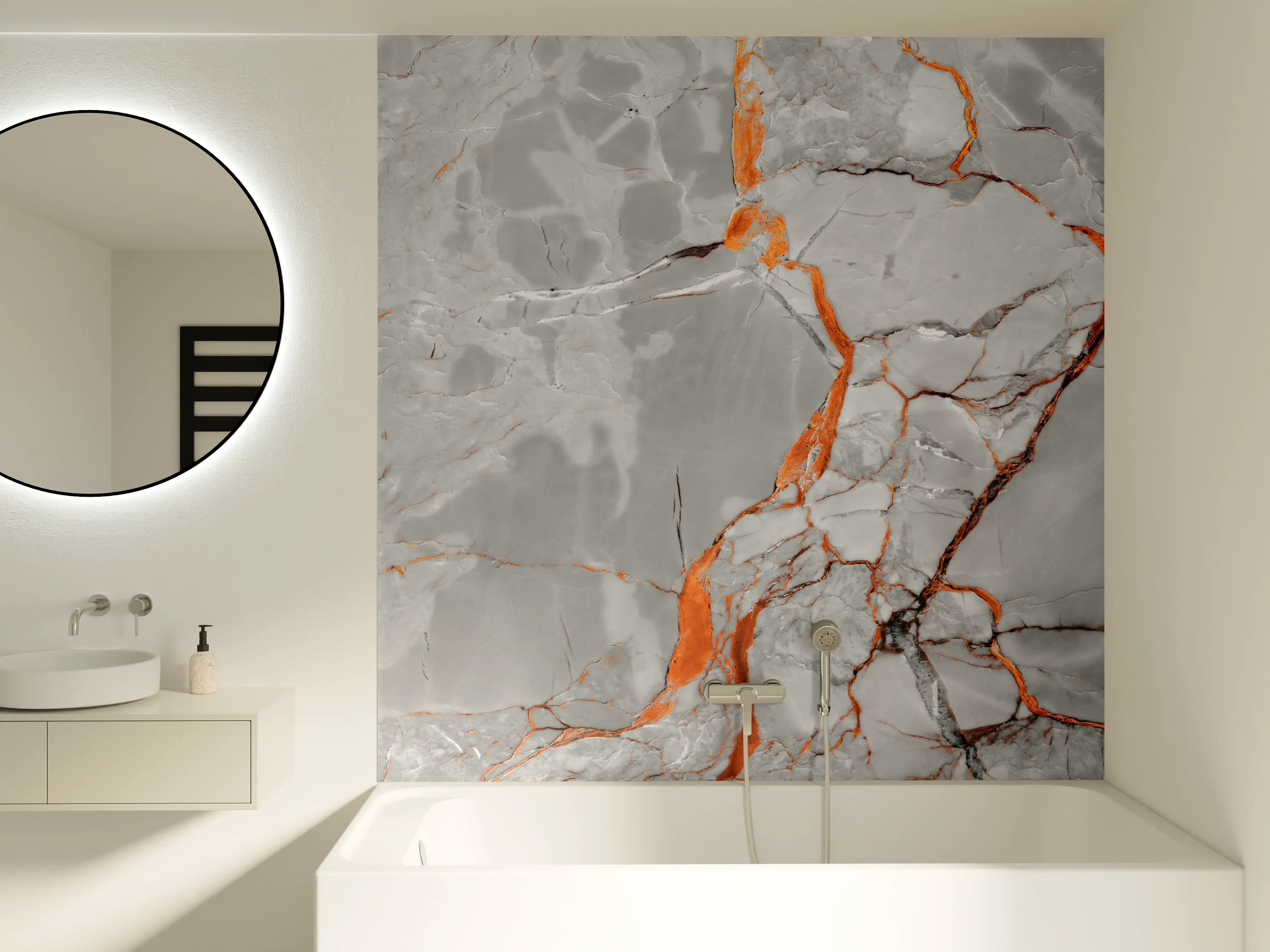 Badewannen-Rückwand - Orange-Weiß natürliche Marmortextur
