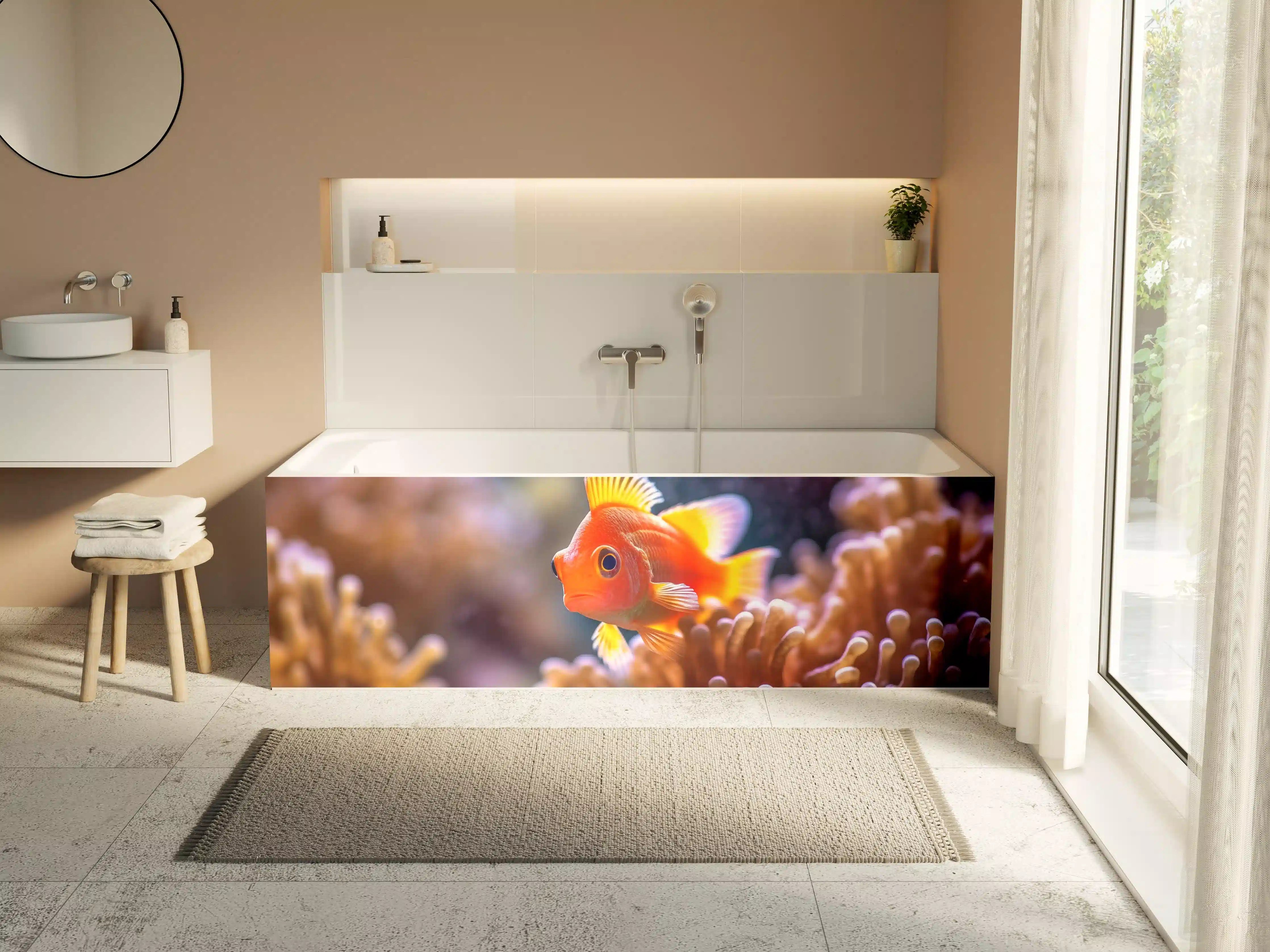 Badewannen-Rückwand - Oranger Anemonenfisch im Korallenriff