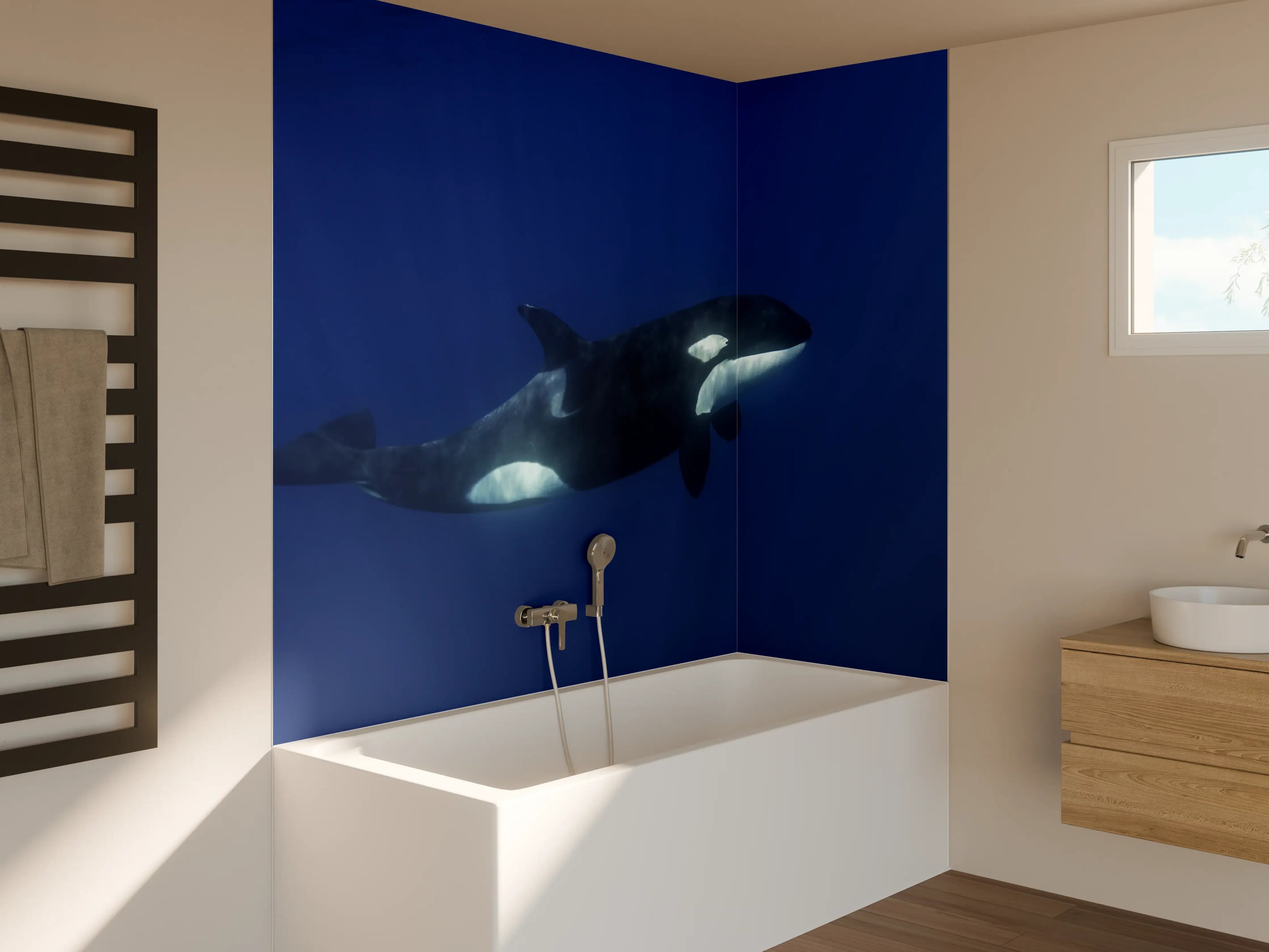 Badewannen-Rückwand - Orca im blauen Pazifik