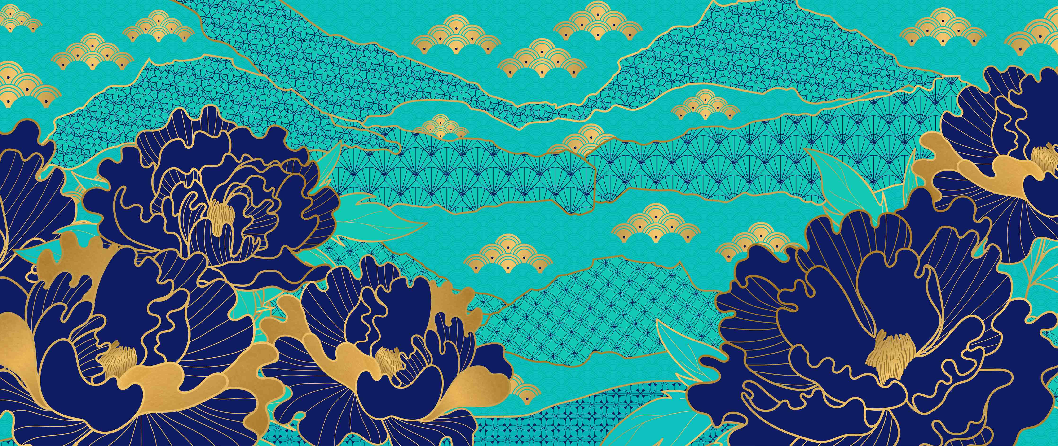 Badewannen-Rückwand-Orientalisch-Blauer Blumen-Digitaldruck