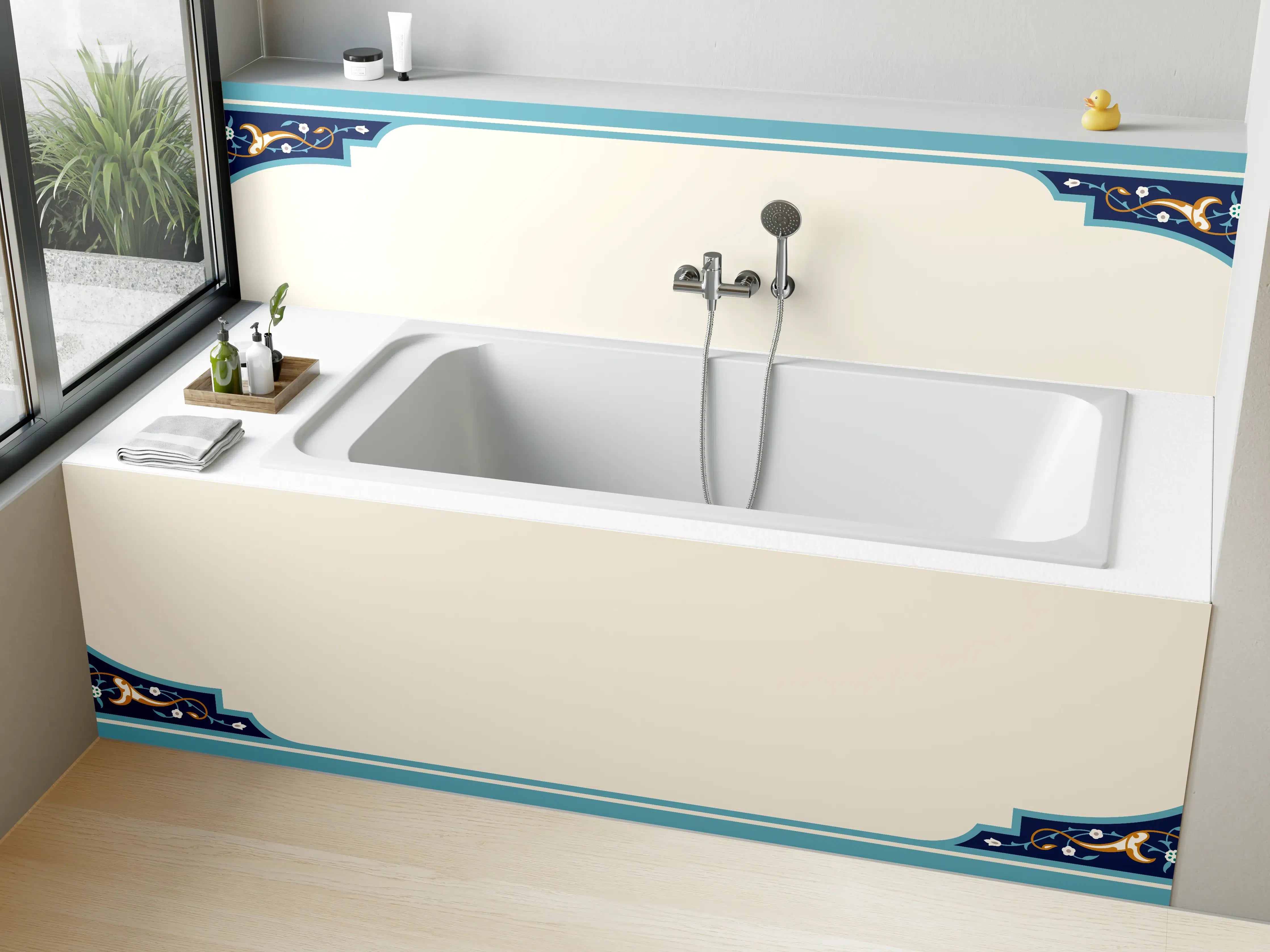 Badewannen-Rückwand - Orientalischer Rahmen Blau-Gold