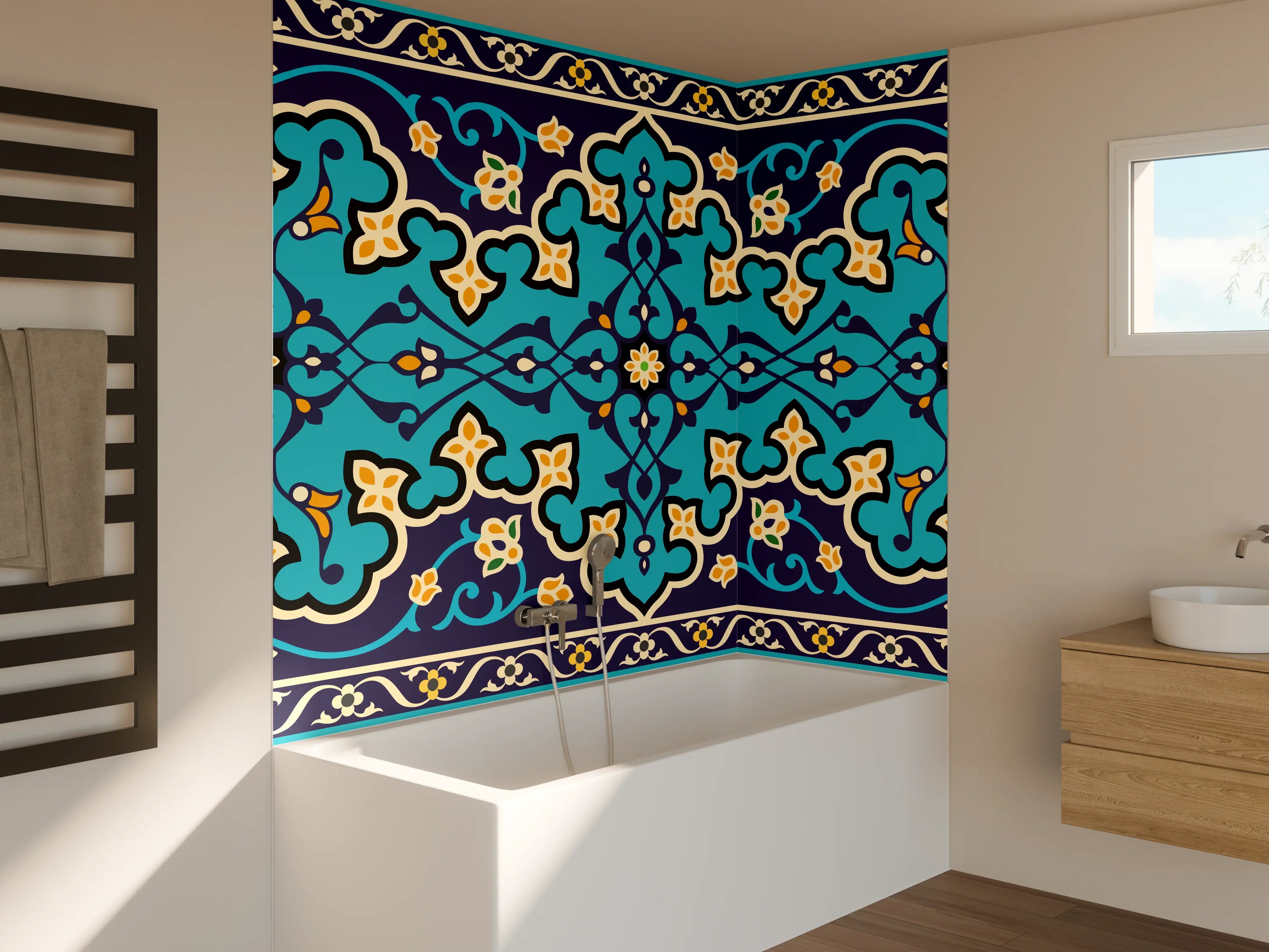 Badewannen-Rückwand - Orientalisches Blau-Gold Muster