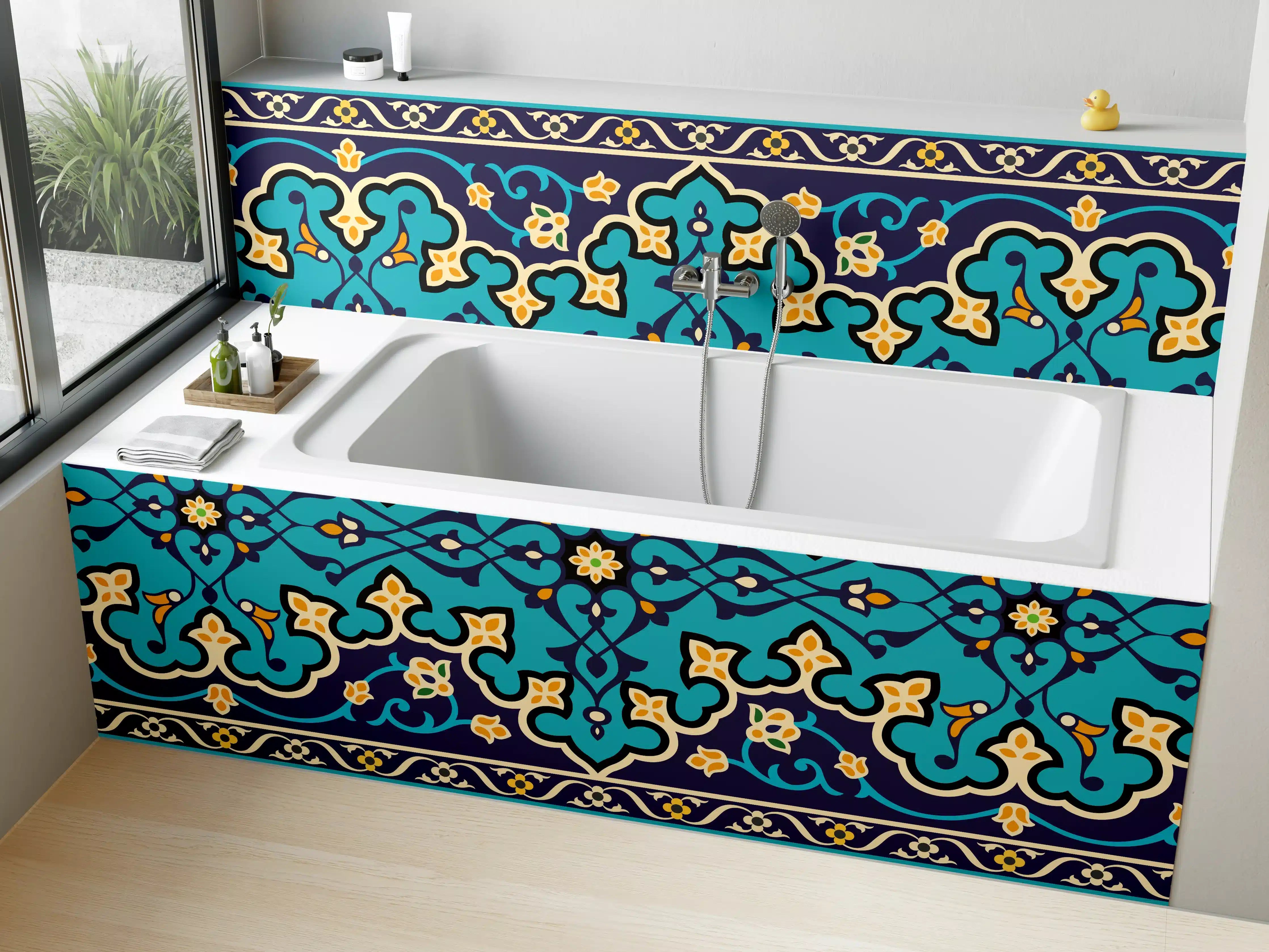 Badewannen-Rückwand - Orientalisches Blau-Gold Muster