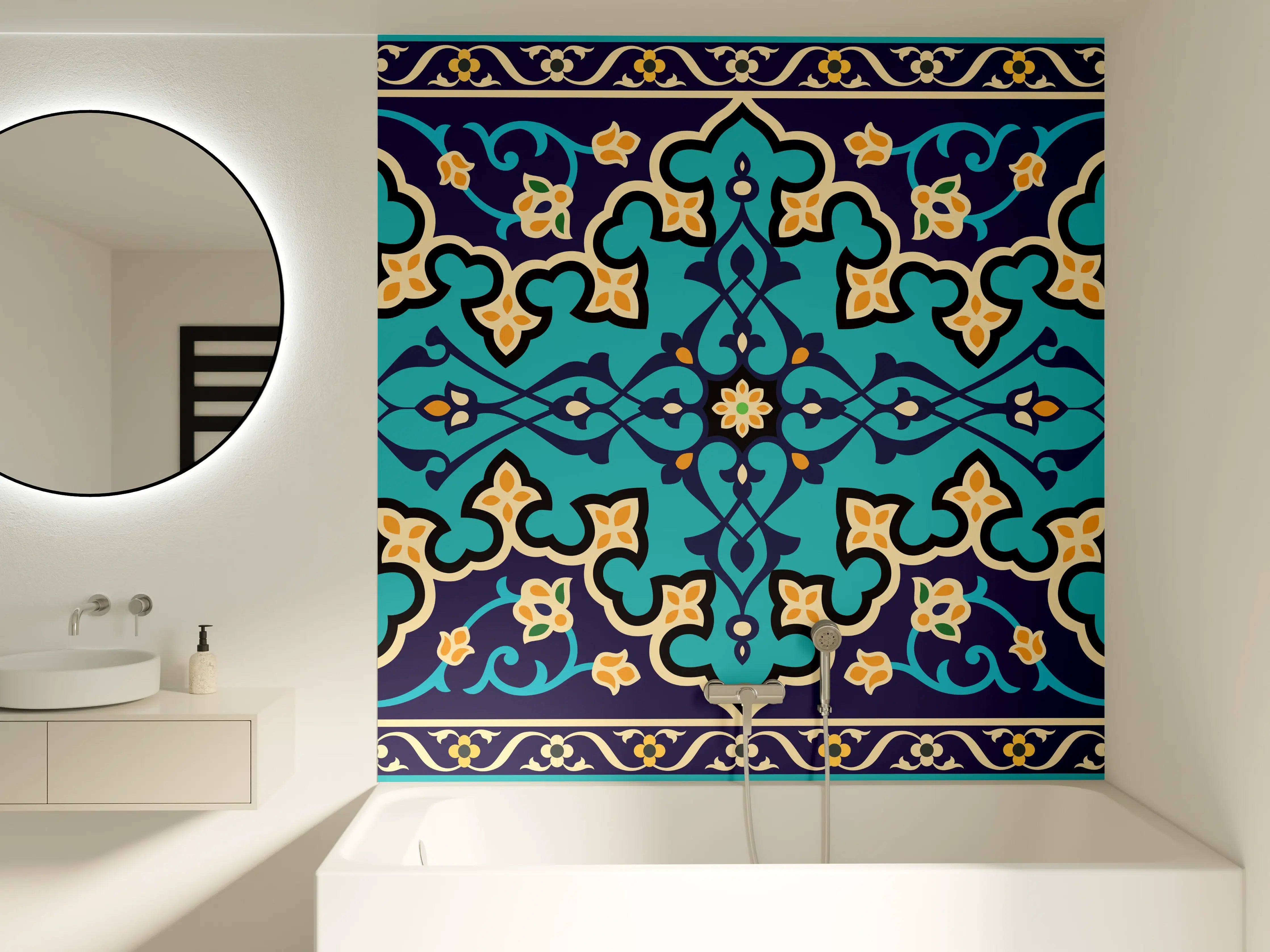 Badewannen-Rückwand - Orientalisches Blau-Türkis Muster