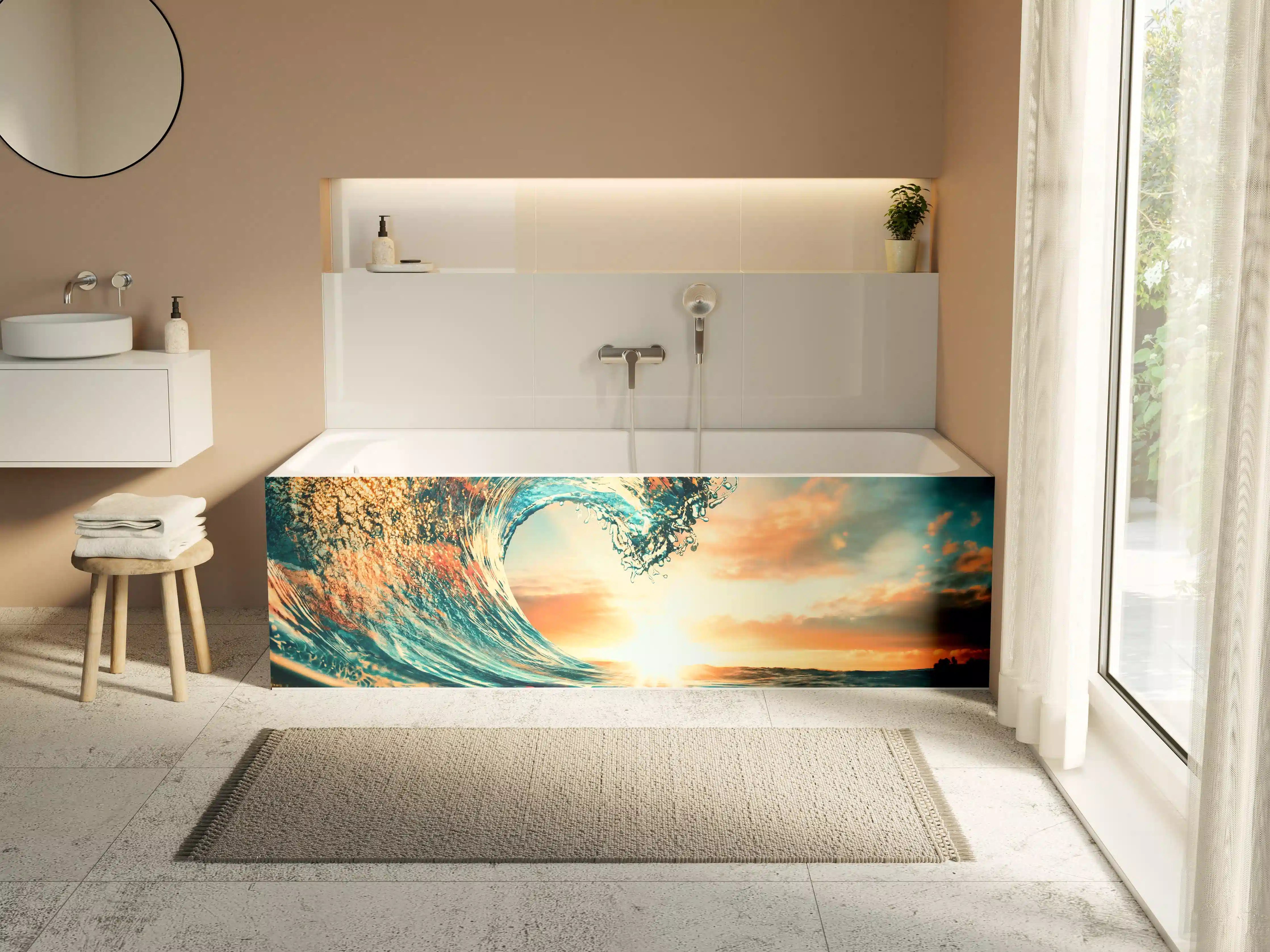 Badewannen-Rückwand - Ozean Welle im Sonnenuntergang