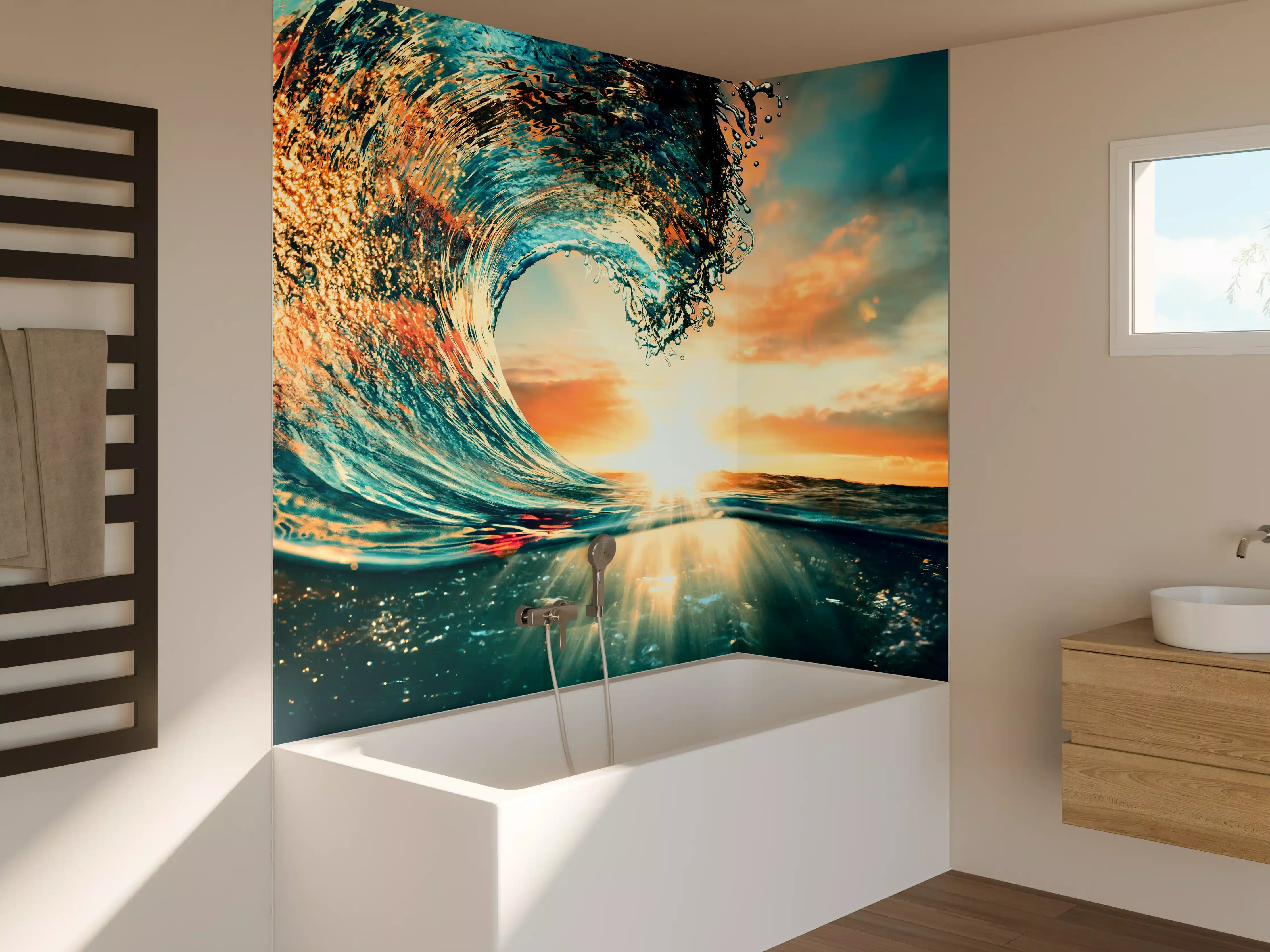 Badewannen-Rückwand - Ozean Welle im Sonnenuntergang