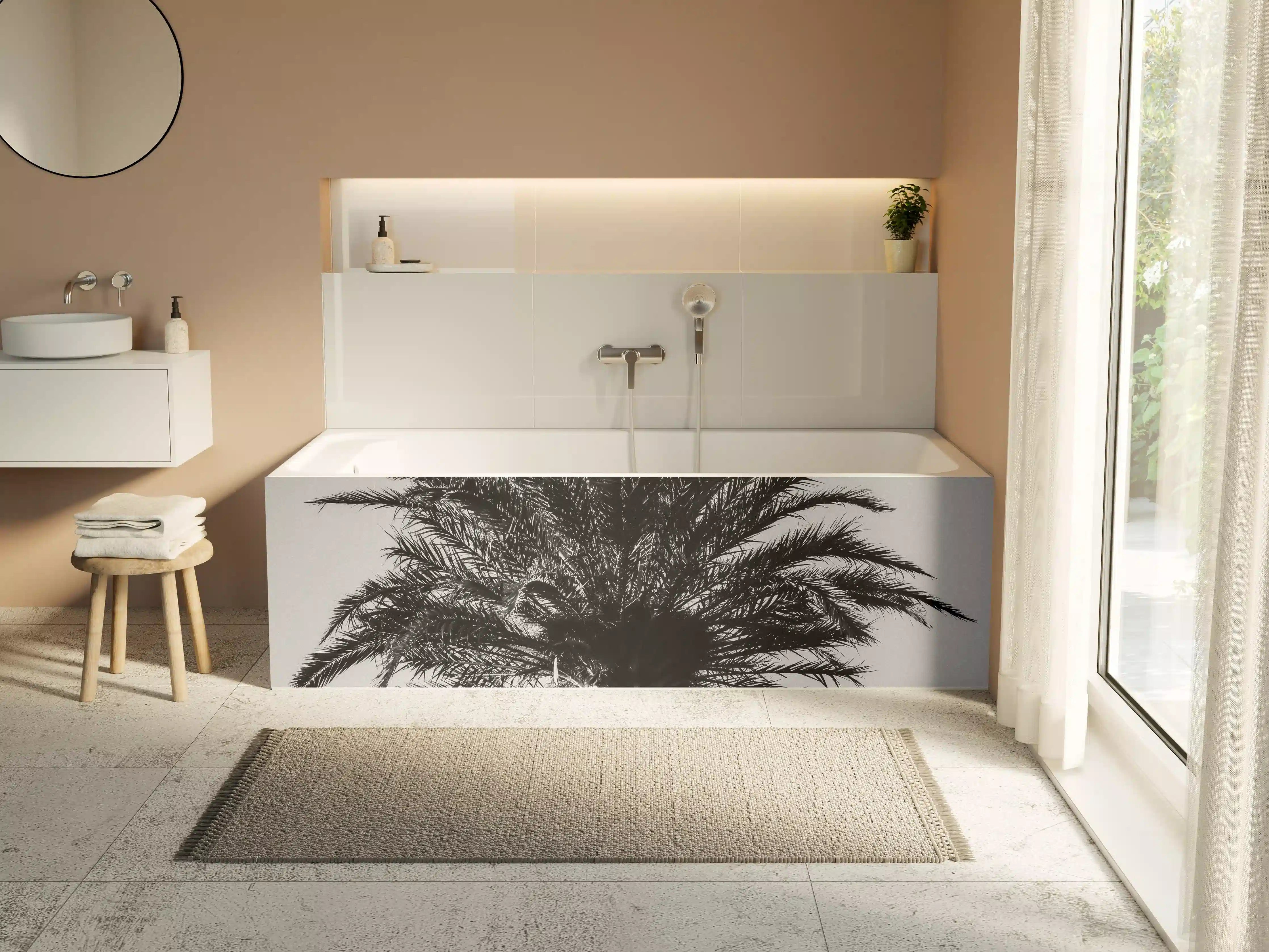 Badewannen-Rückwand - Palme - Schwarz-weiß
