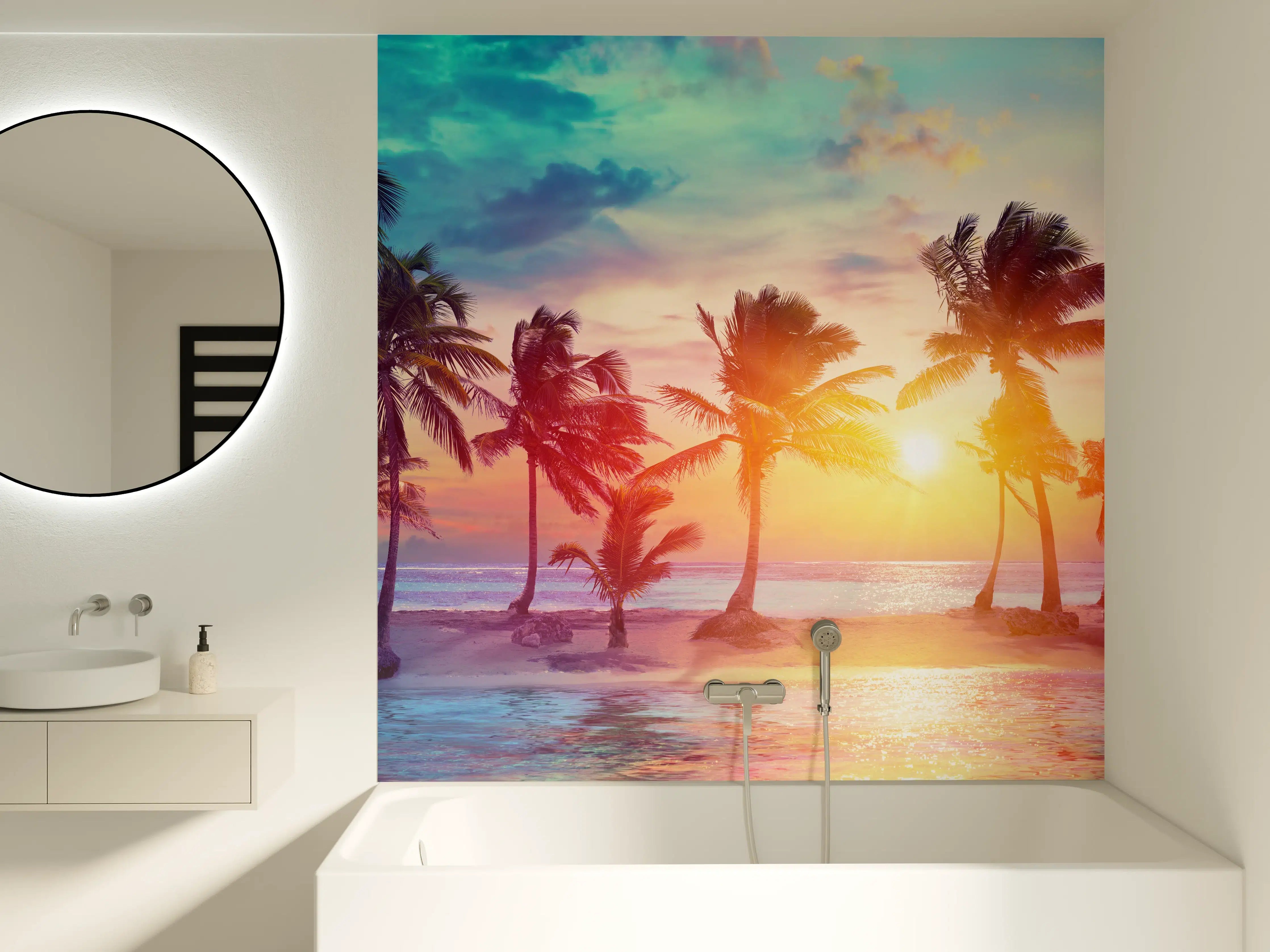 Badewannen-Rückwand - Palmen Silhouetten - Karibik