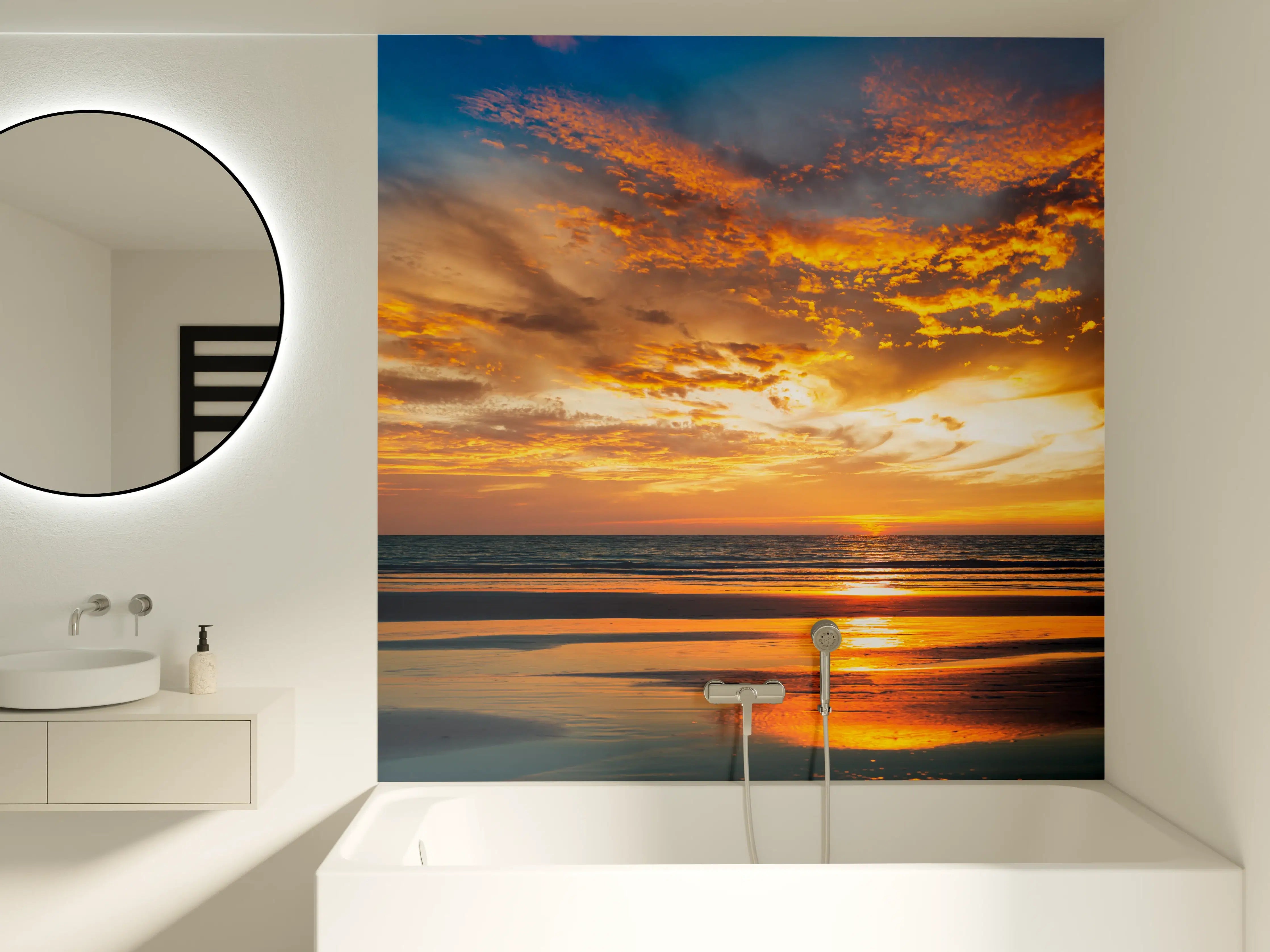 Badewannen-Rückwand - Panorama Sonnenuntergang am Meer