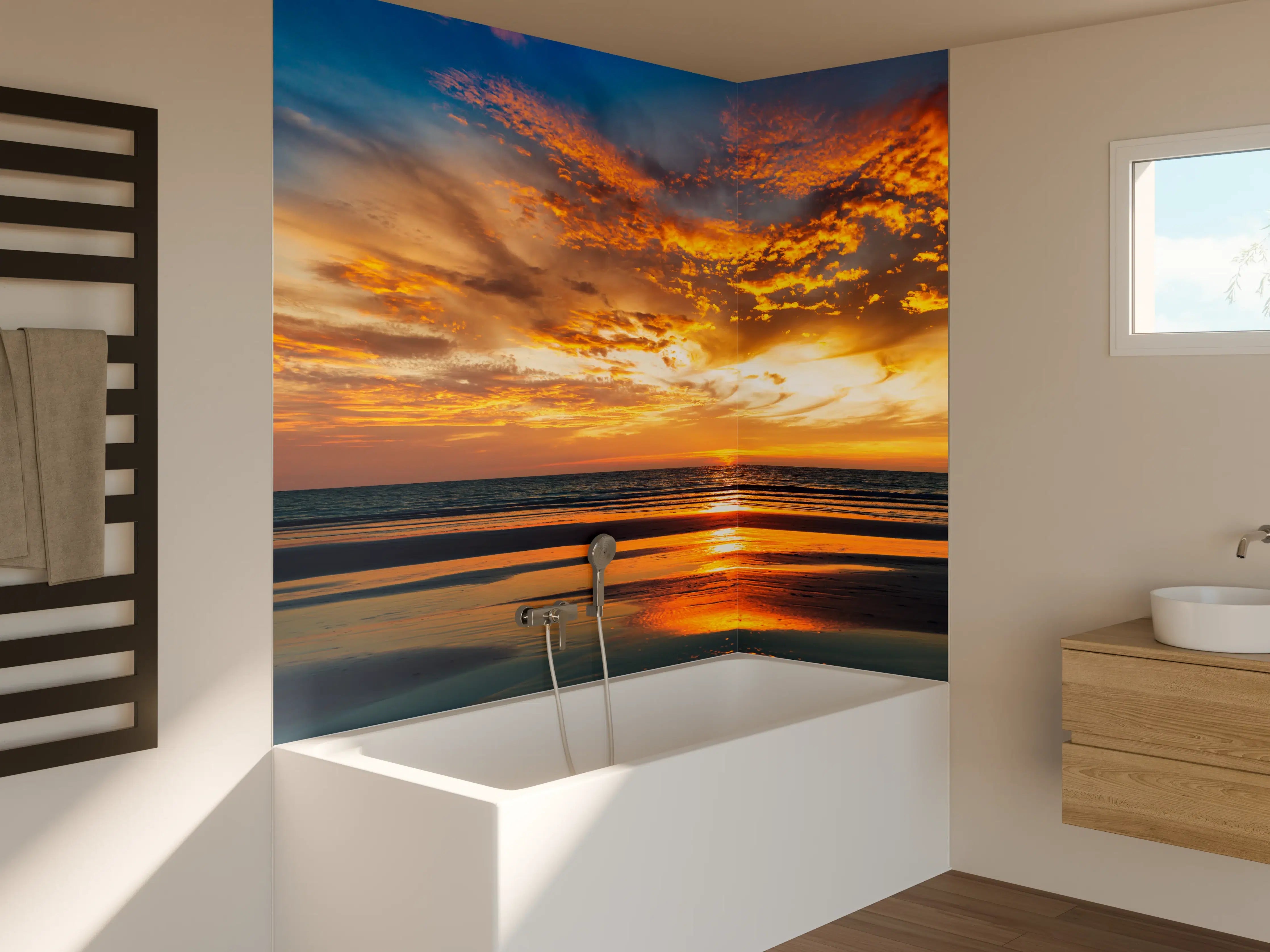 Badewannen-Rückwand - Panorama Sonnenuntergang am Meer