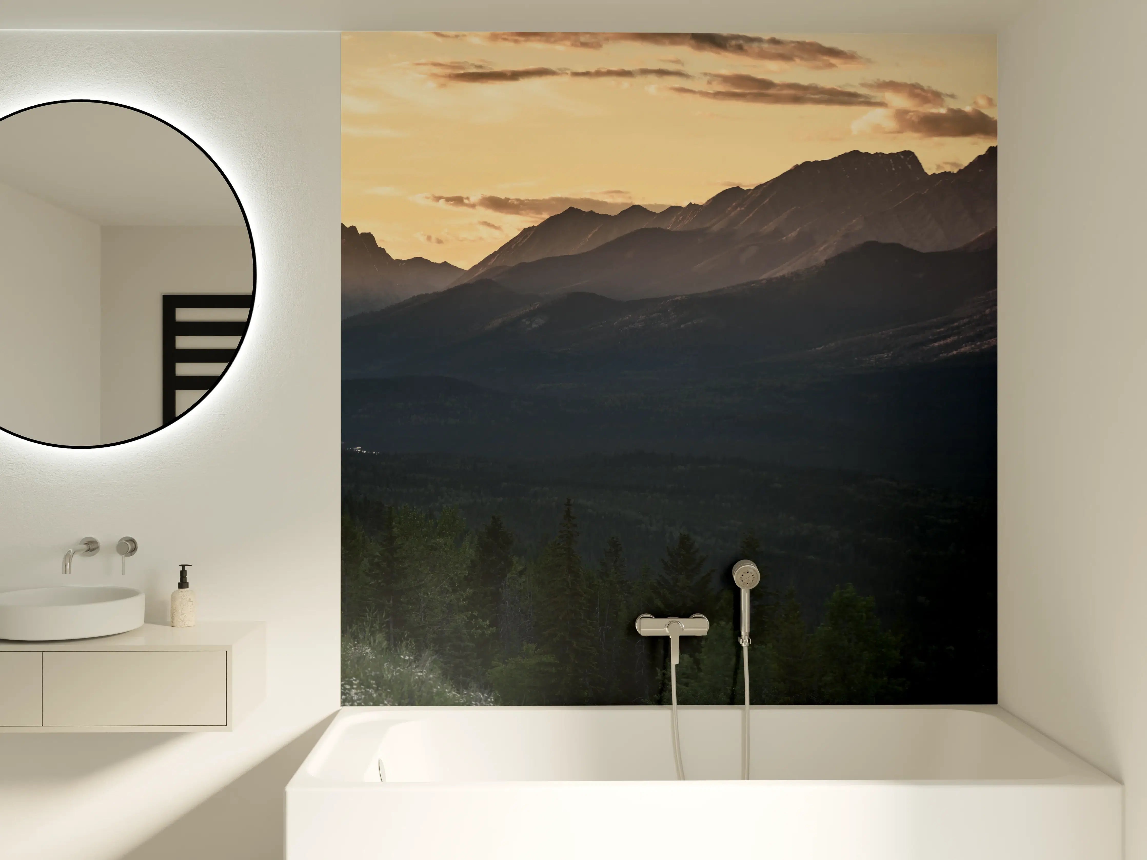 Badewannen-Rückwand - Panorama des Kooteney Valley bei Sonnenuntergang