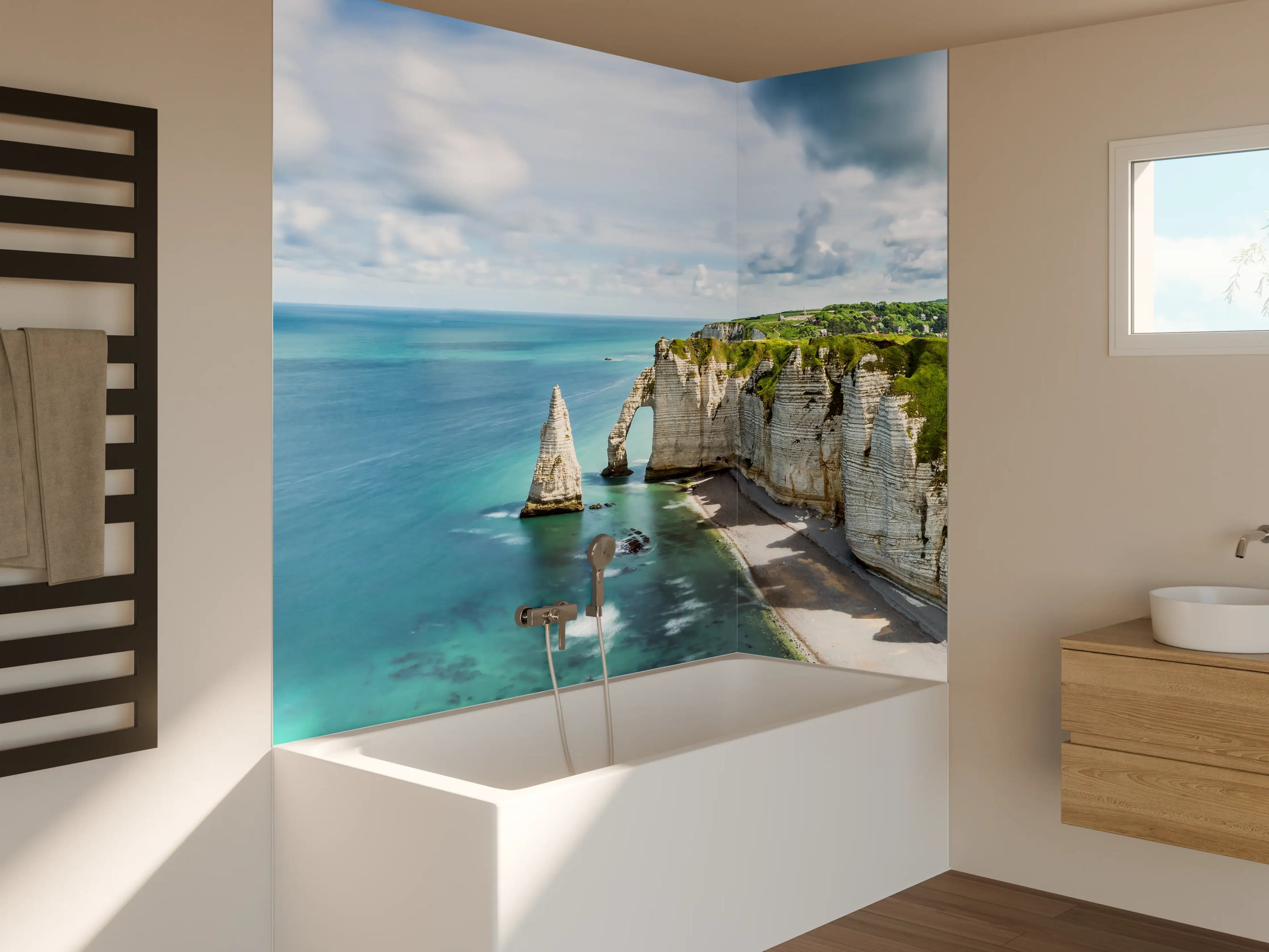 Badewannen-Rückwand - Panorama in Etretat - Normandie