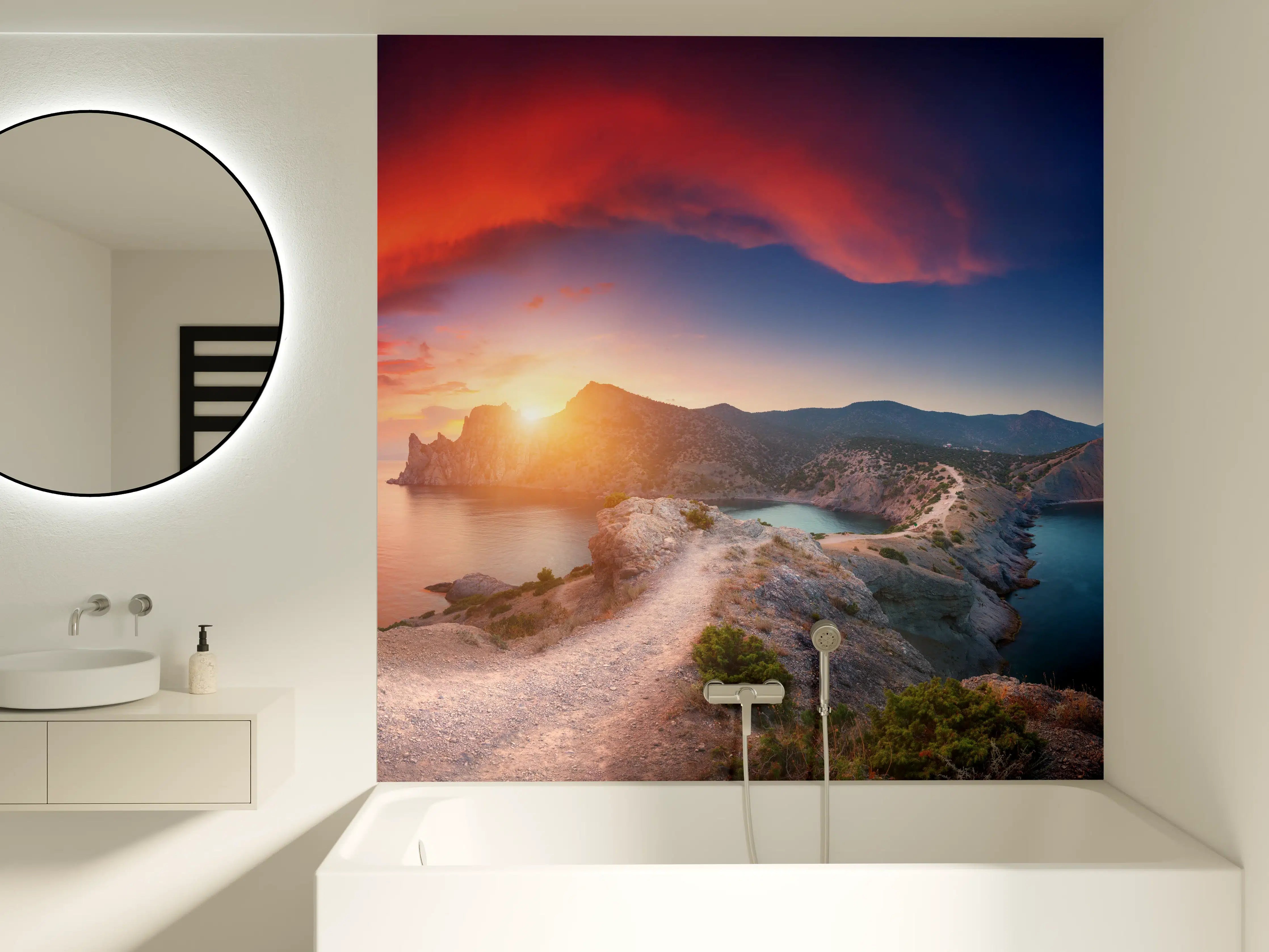 Badewannen-Rückwand - Panoramalandschaft mit Bergen