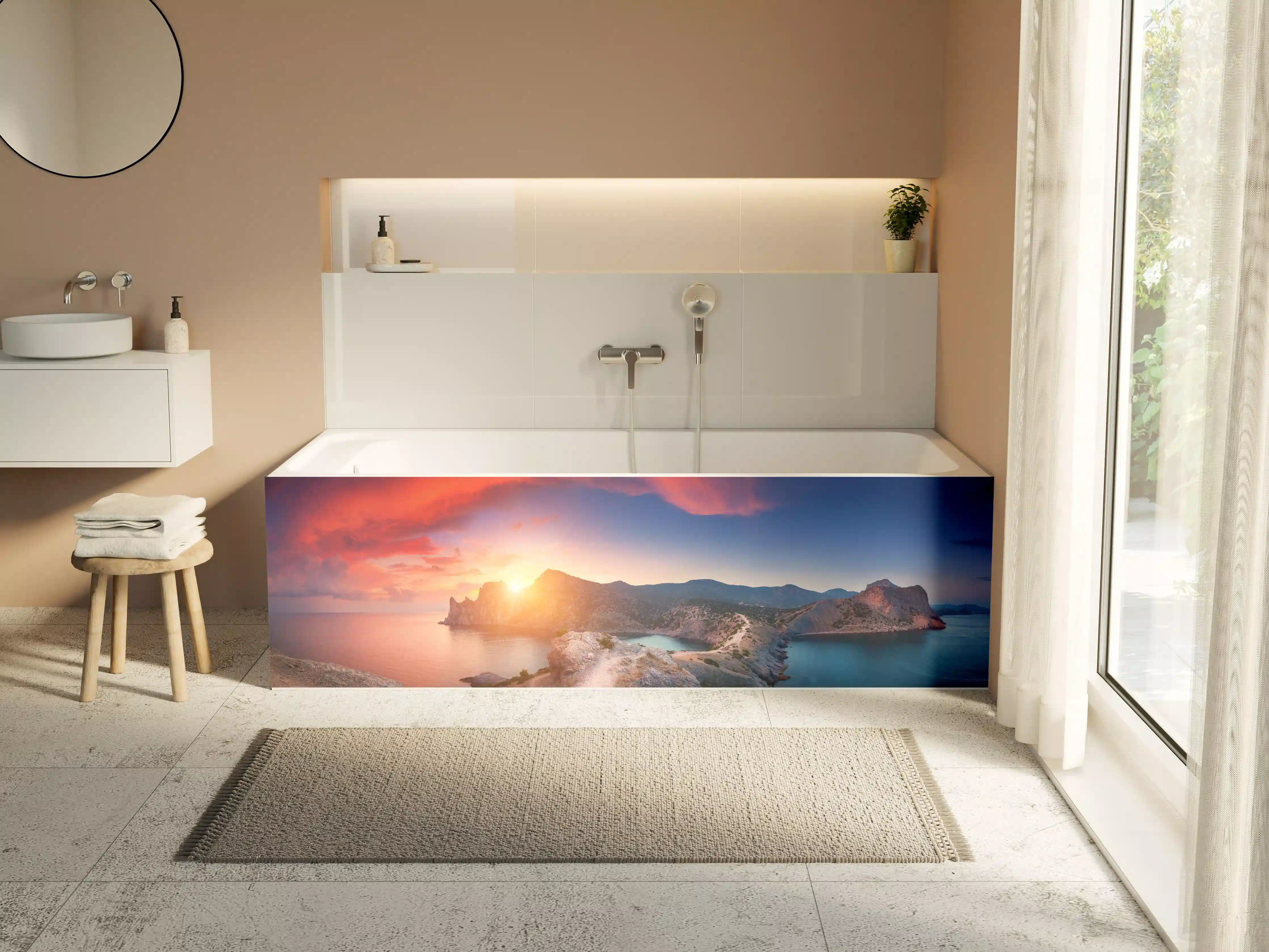 Badewannen-Rückwand - Panoramalandschaft mit Bergen