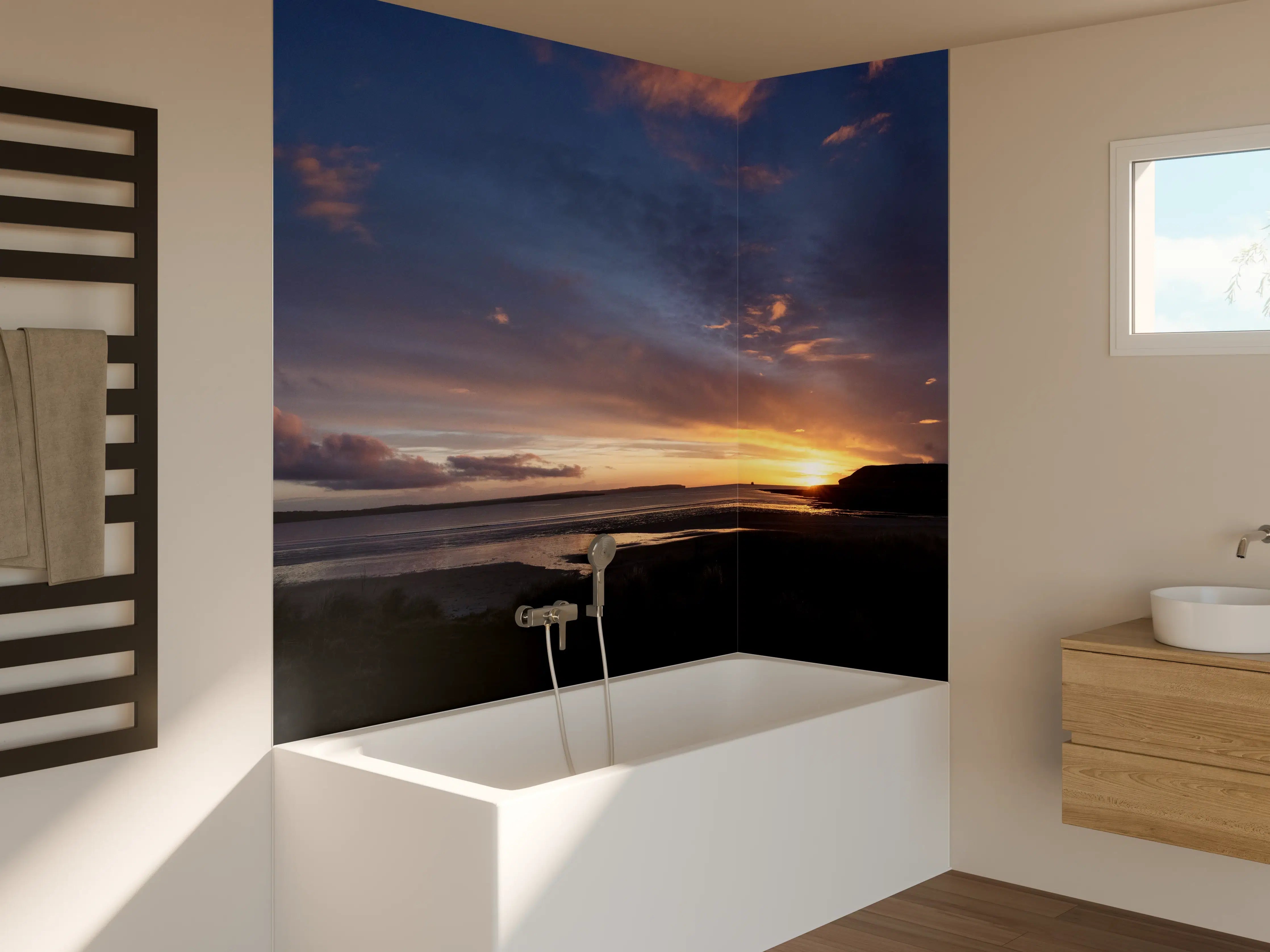 Badewannen-Rückwand - Panoramischer Sonnenuntergang über ruhigem Wasser