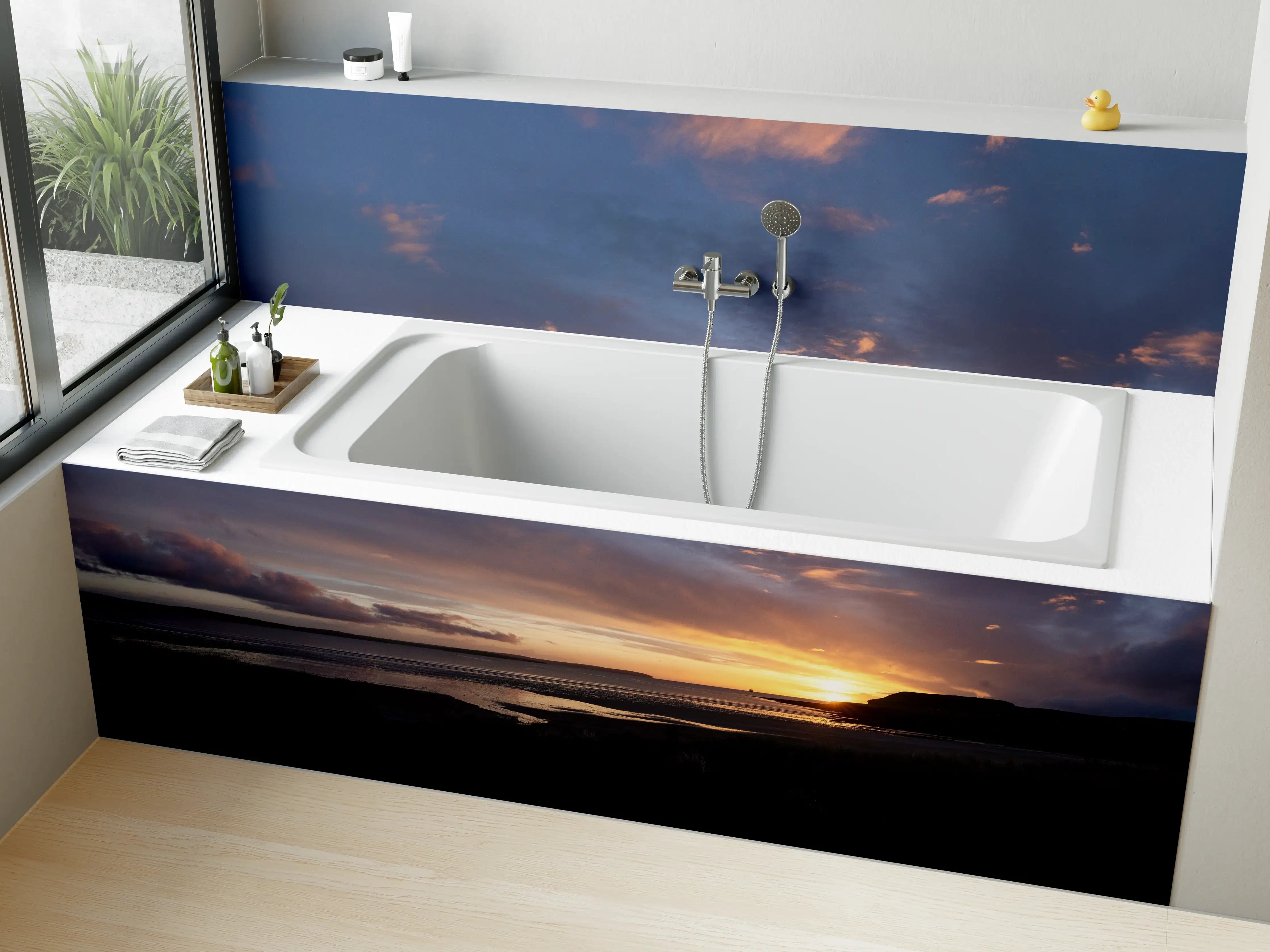 Badewannen-Rückwand - Panoramischer Sonnenuntergang über ruhigem Wasser