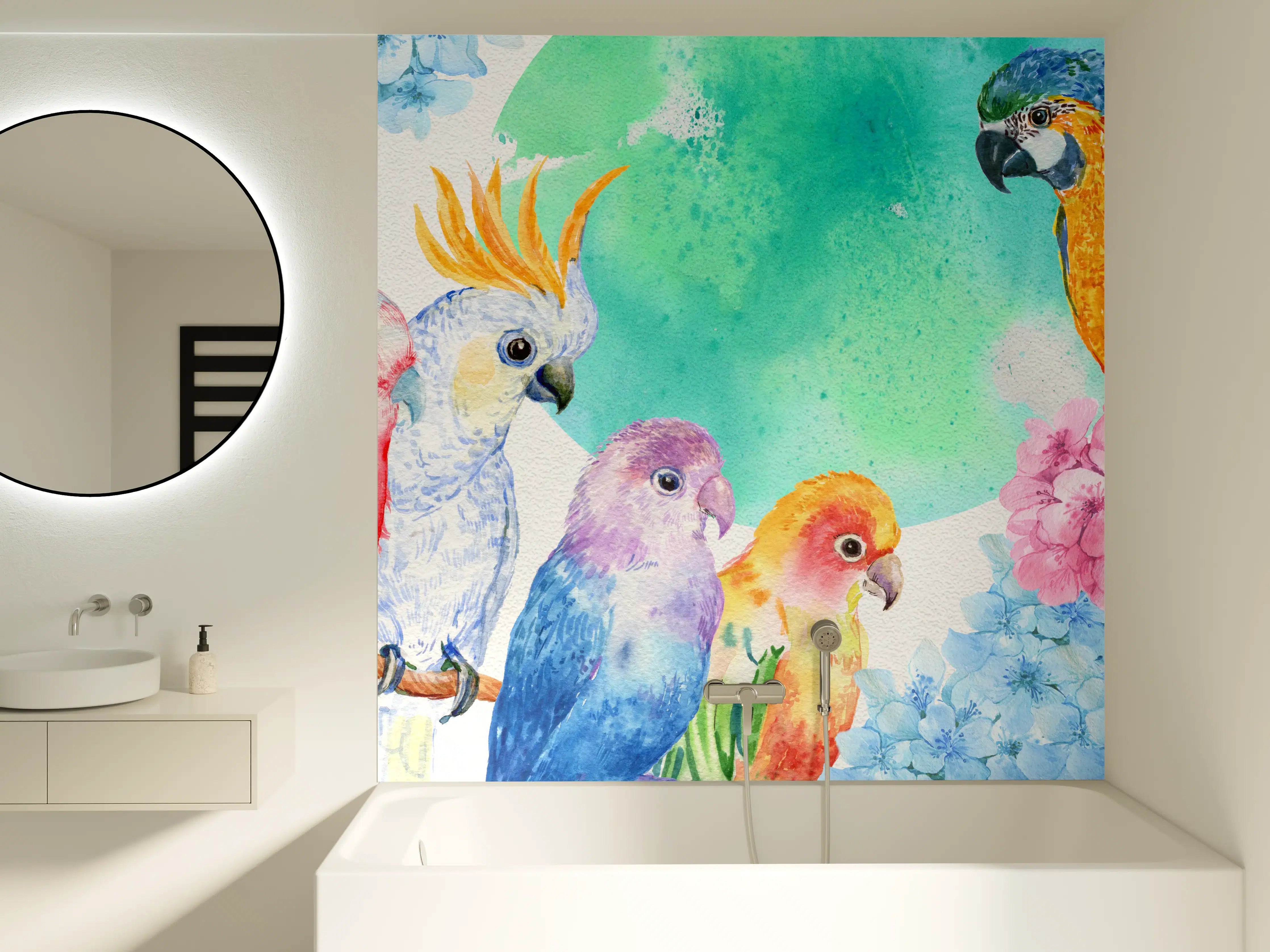 Badewannen-Rückwand - Papagei Aquarell - exotisch