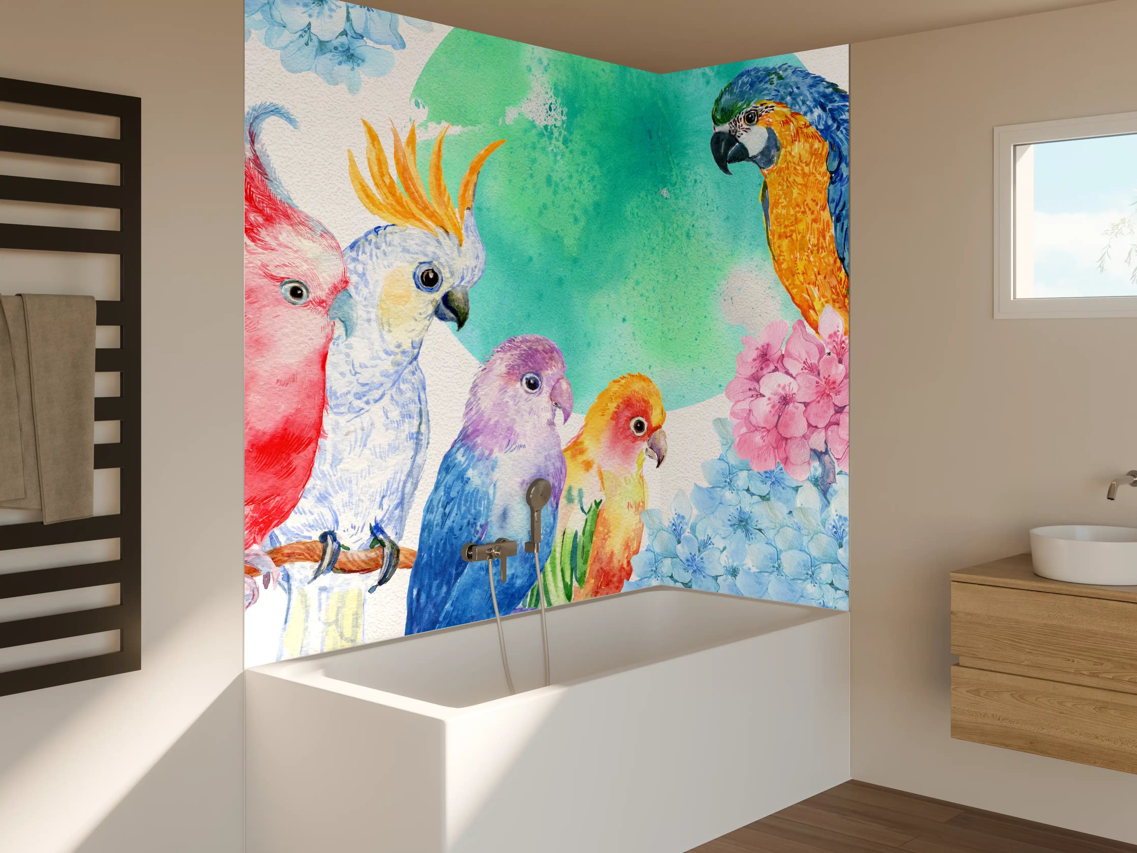 Badewannen-Rückwand - Papagei Aquarell - exotisch