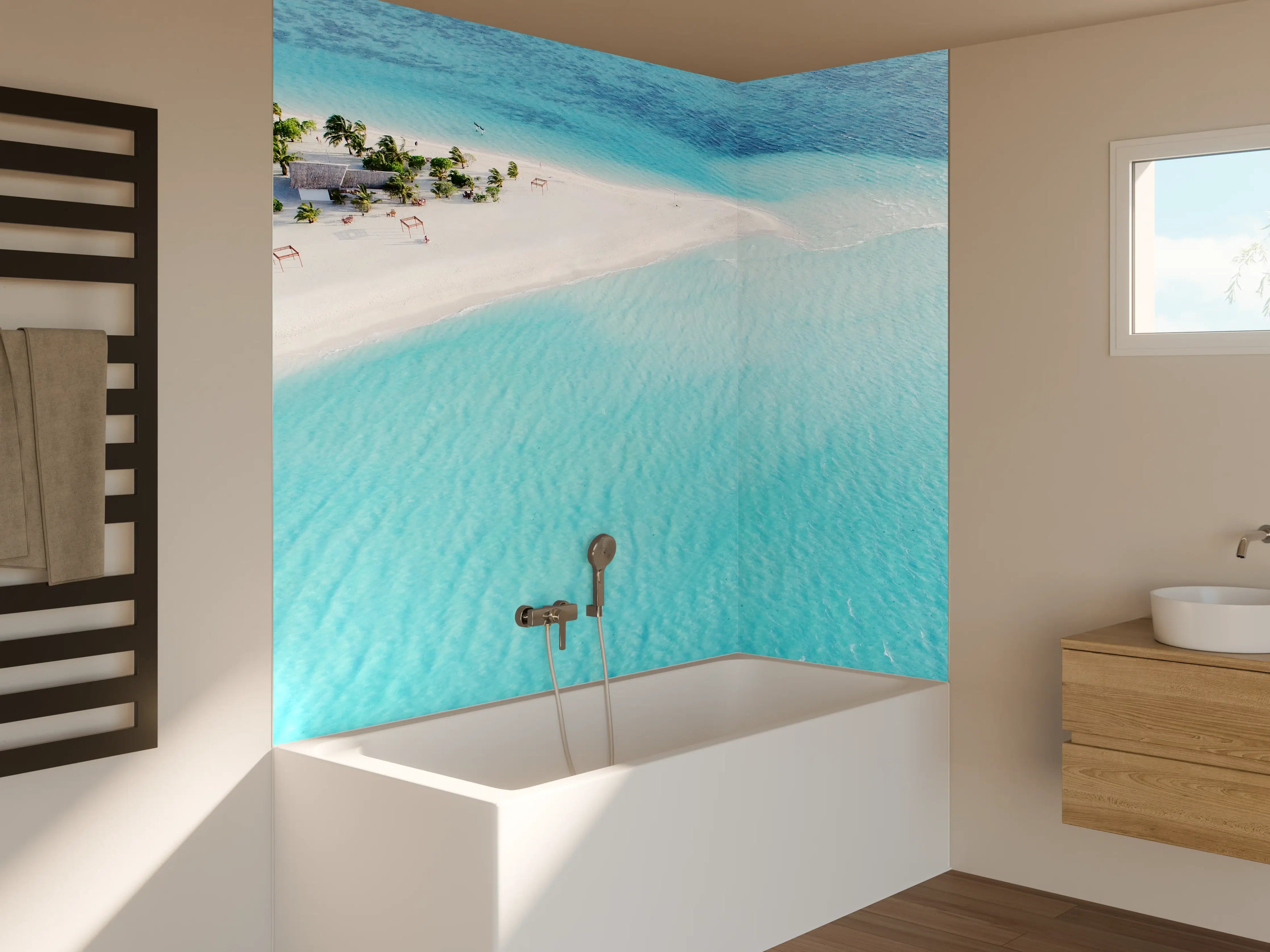 Badewannen-Rückwand - Paradiesischer Strand in den Malediven