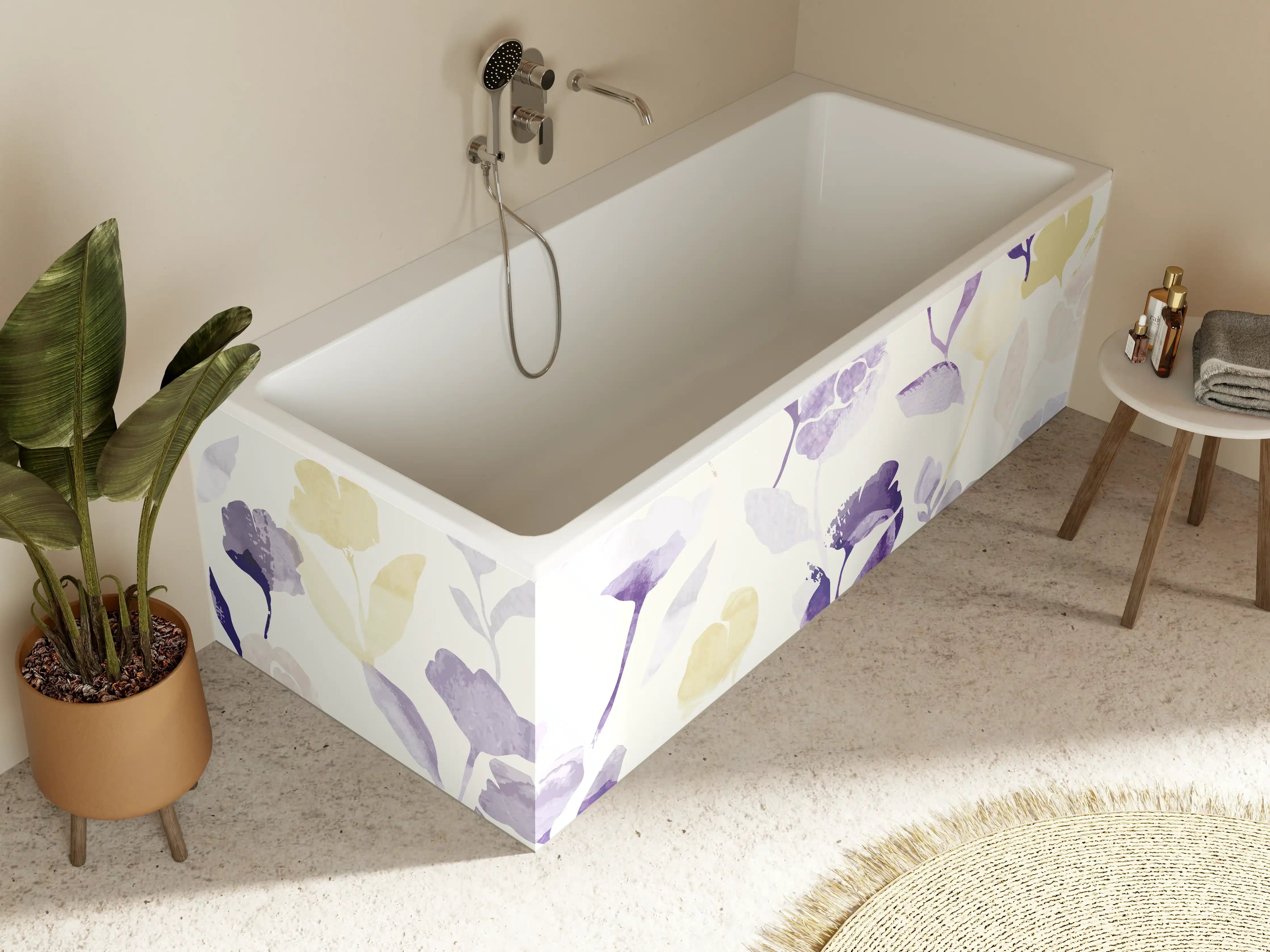 Badewannen-Rückwand - Pastell Blumen Aquarell Design