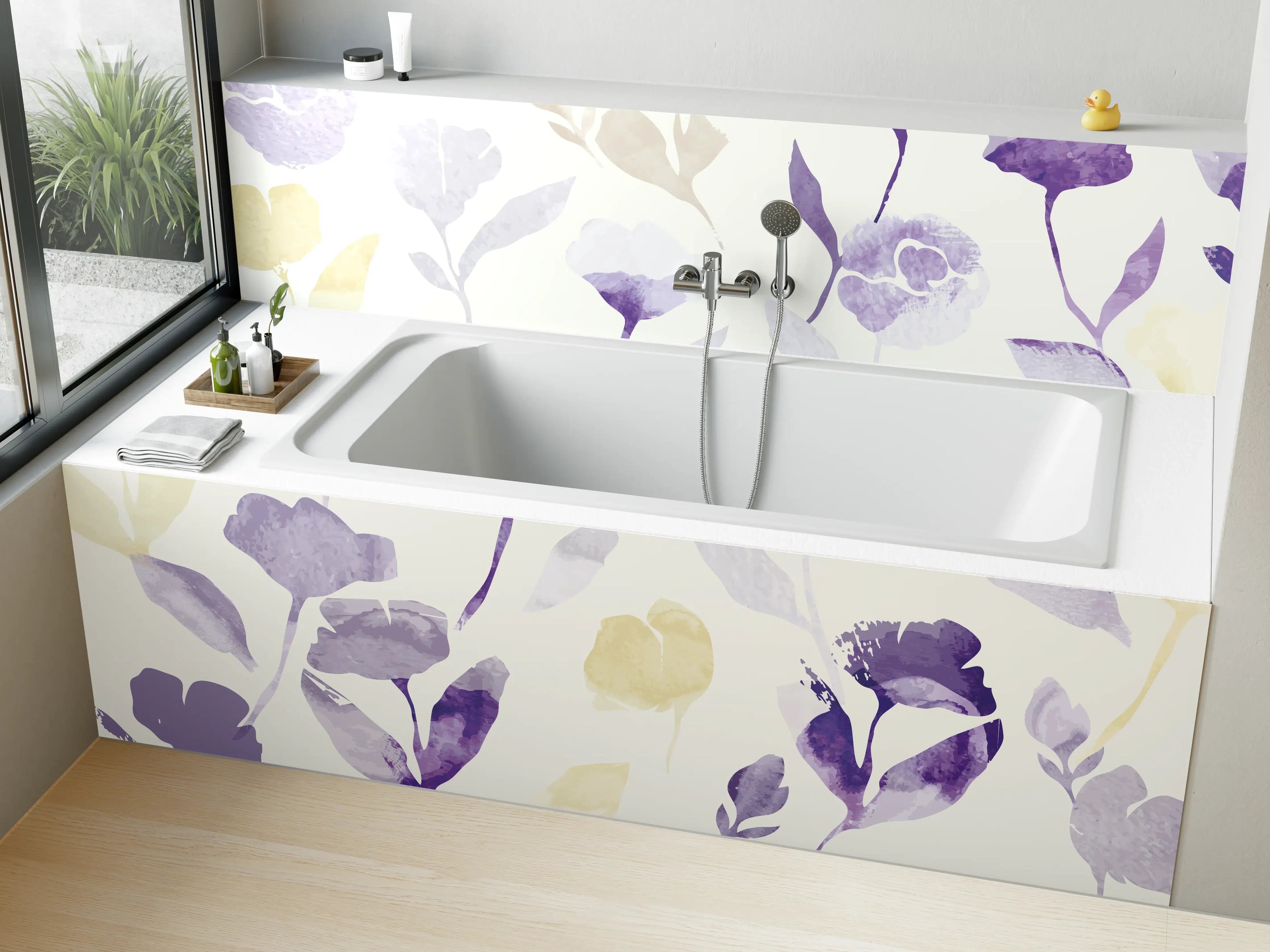 Badewannen-Rückwand - Pastell Blumen Aquarell Design