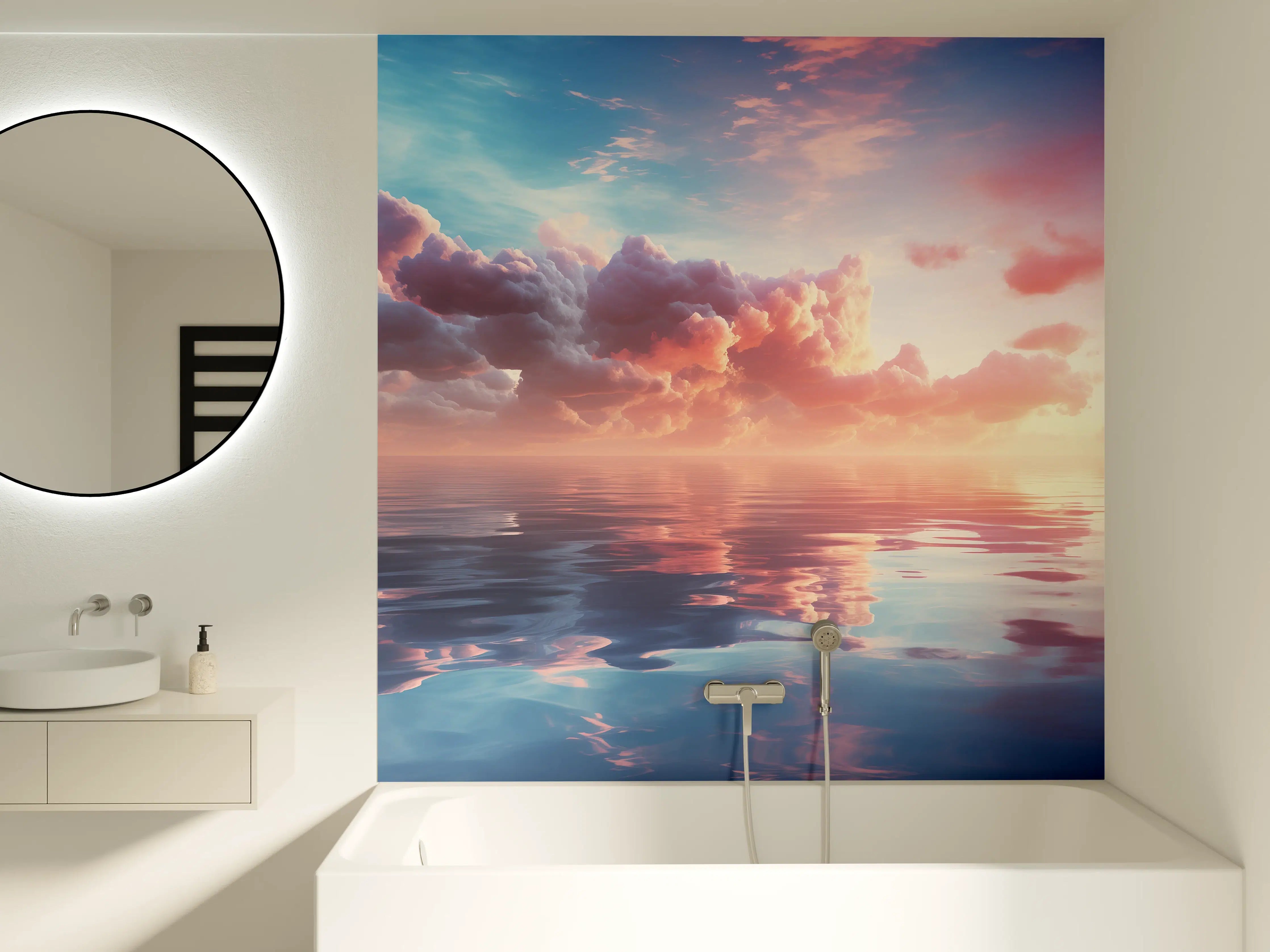 Badewannen-Rückwand - Pastell-Sonnenuntergang über Meer