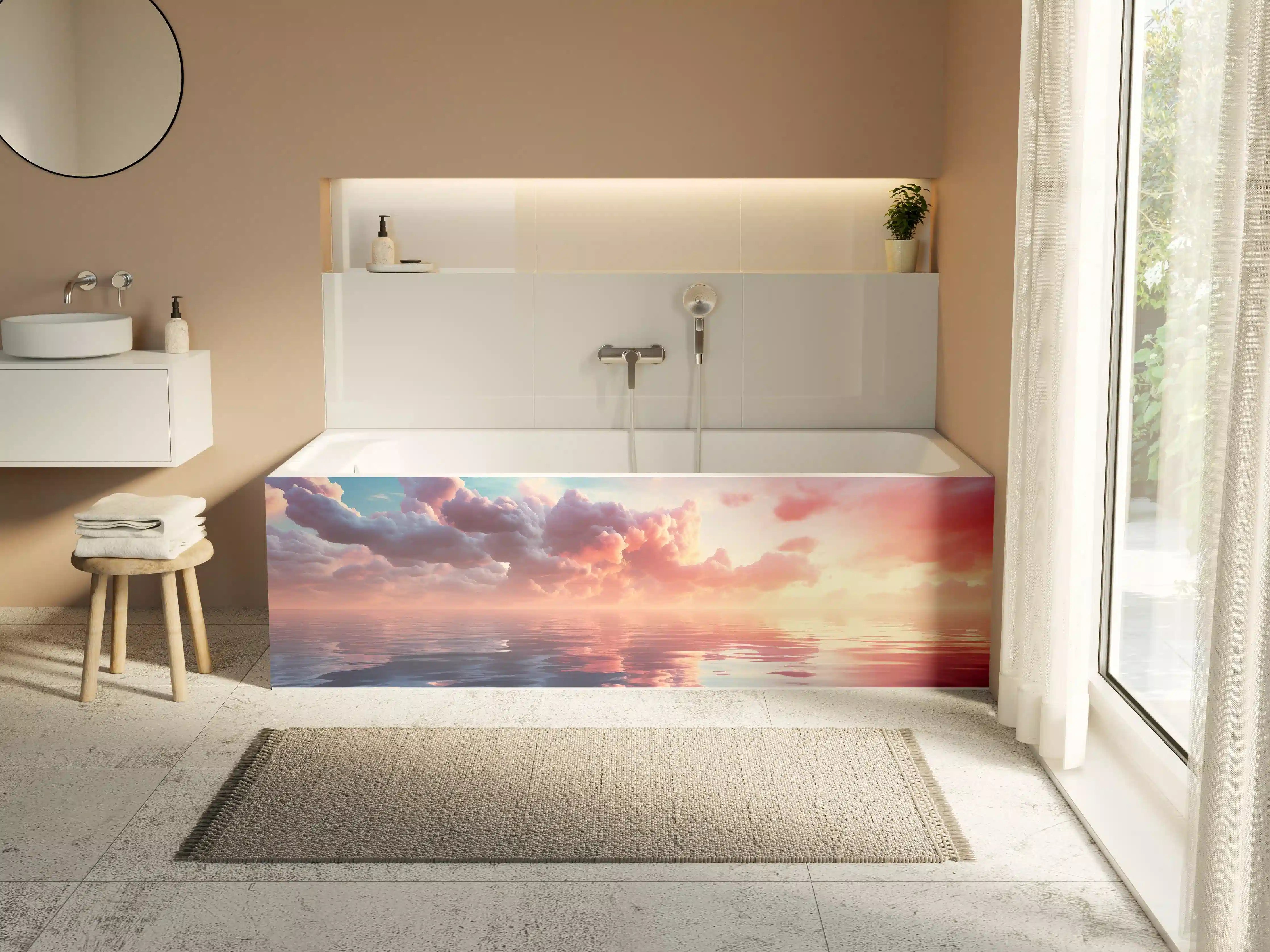 Badewannen-Rückwand - Pastell-Sonnenuntergang über Meer