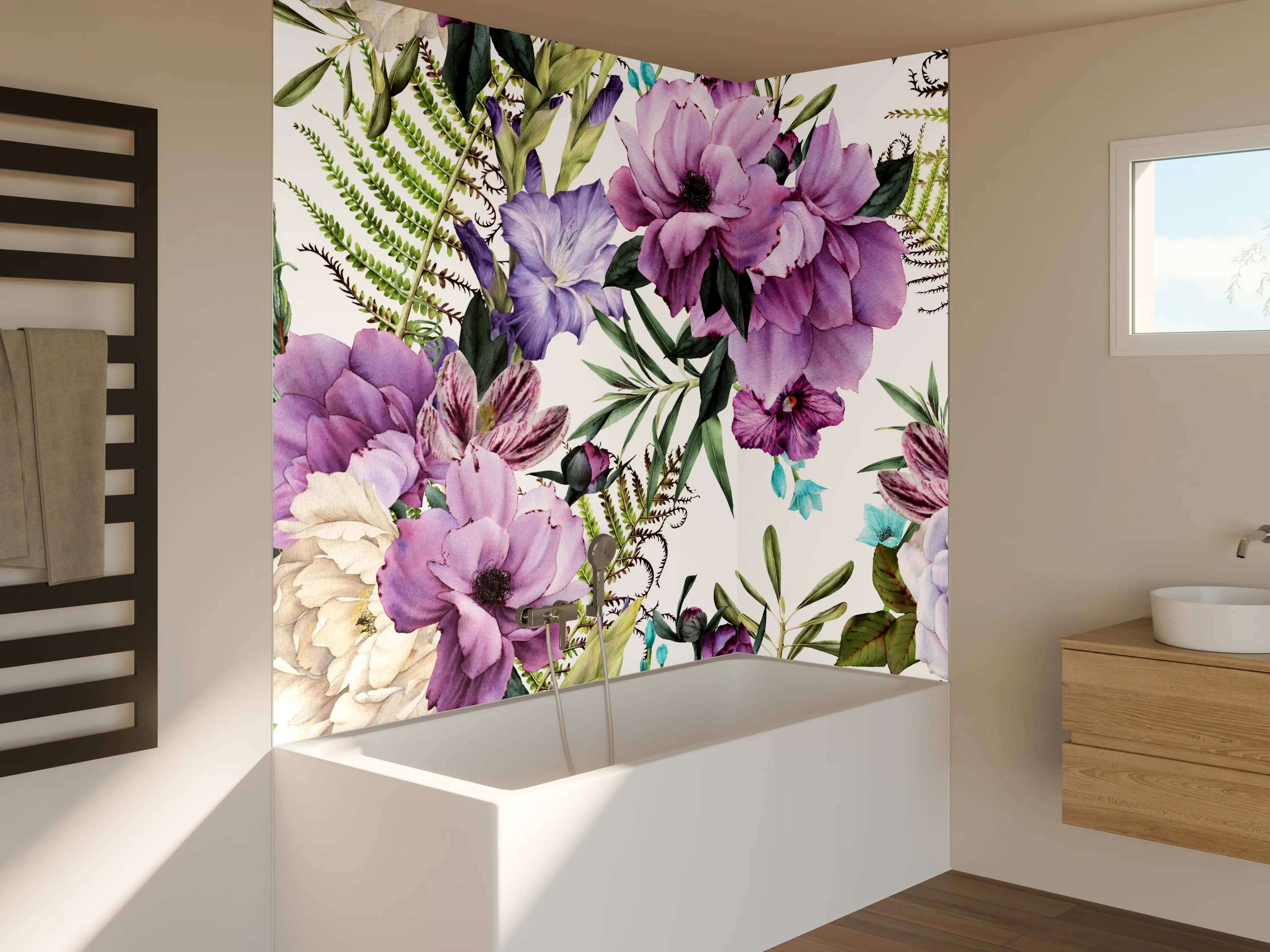 Badewannen-Rückwand - Pastellfarben-Blumenstrauß mit Grautönen