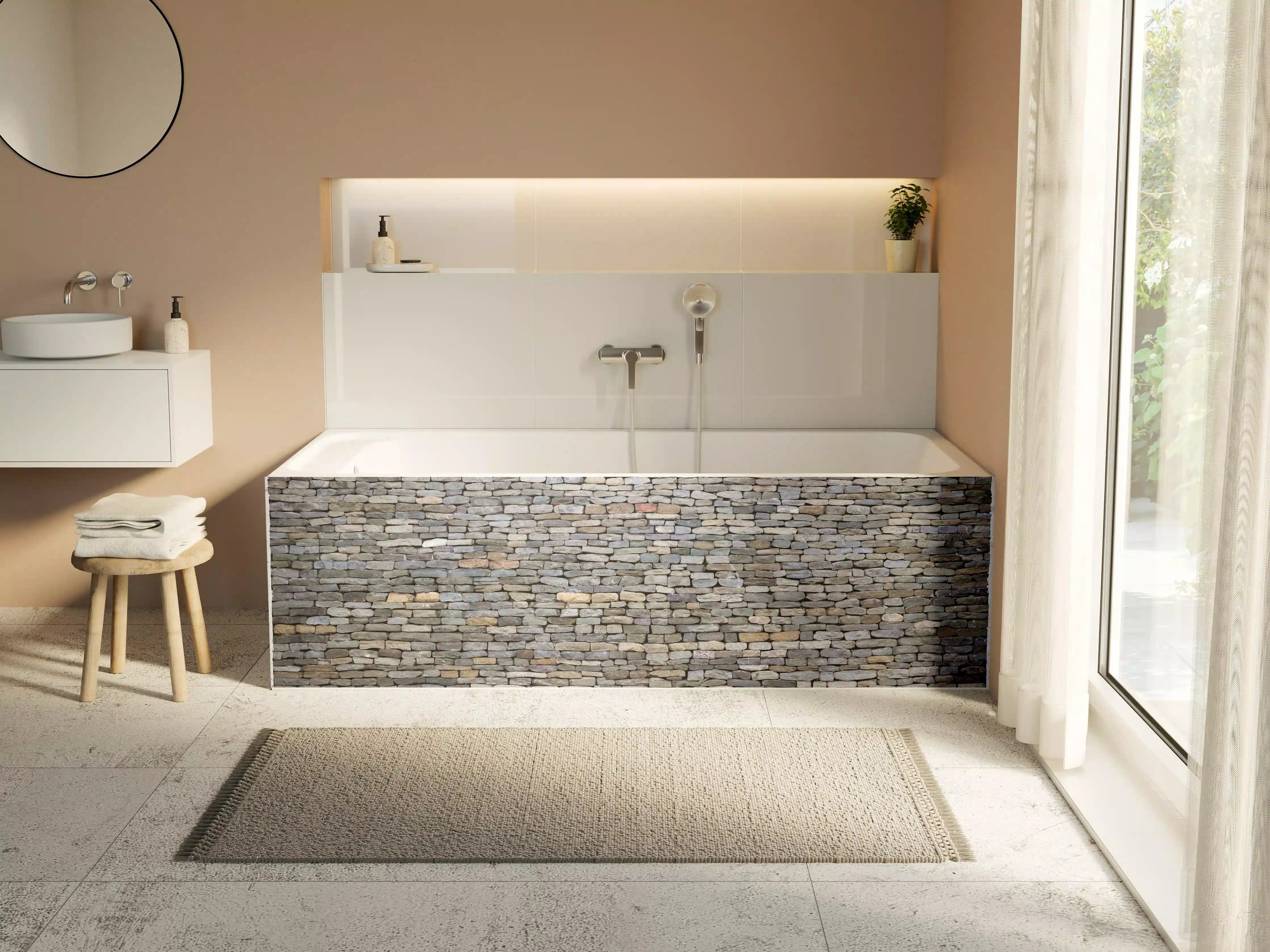 Badewannen-Rückwand - Pastellfarbene Steinmauer