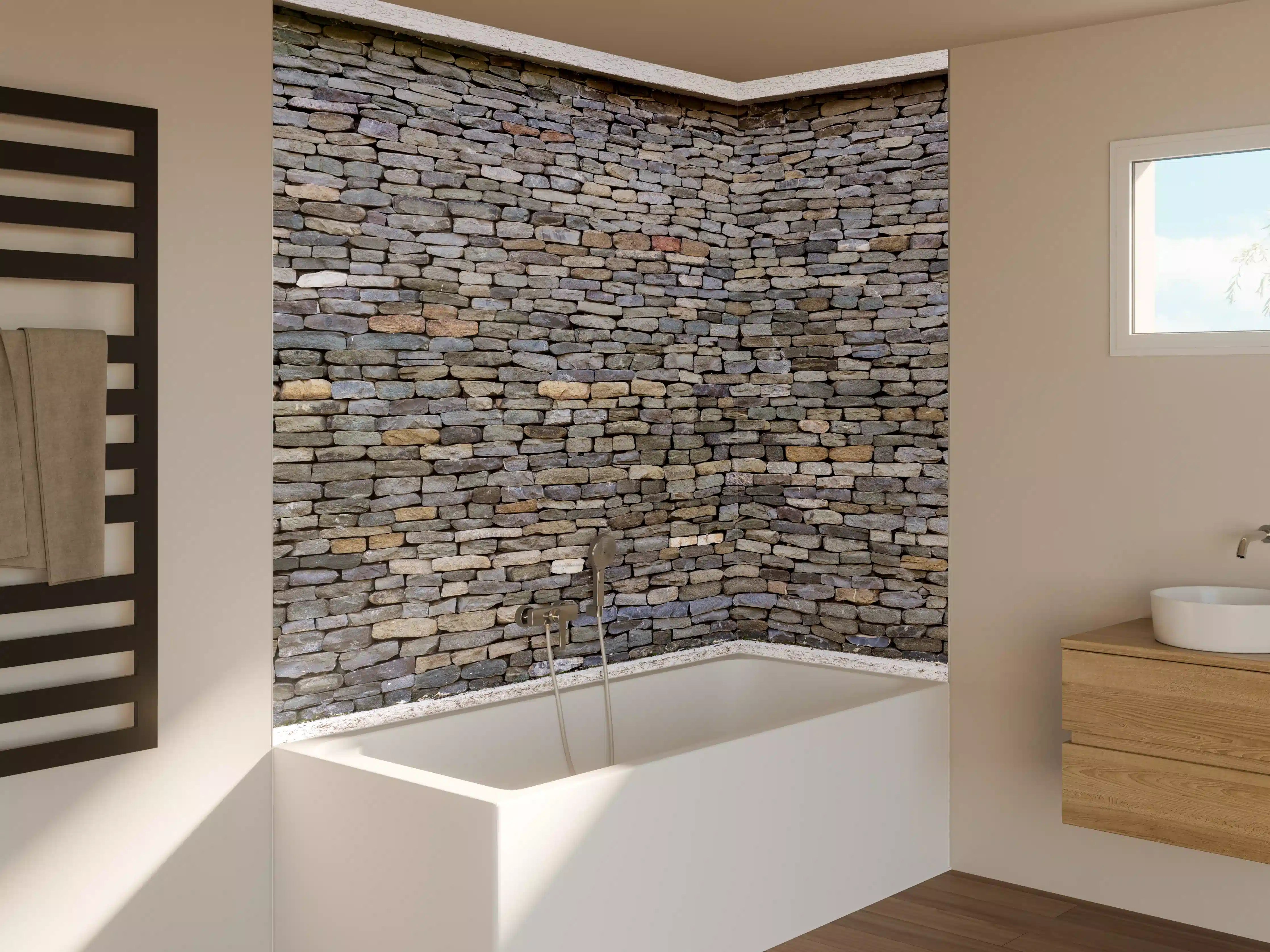 Badewannen-Rückwand - Pastellfarbene Steinmauer