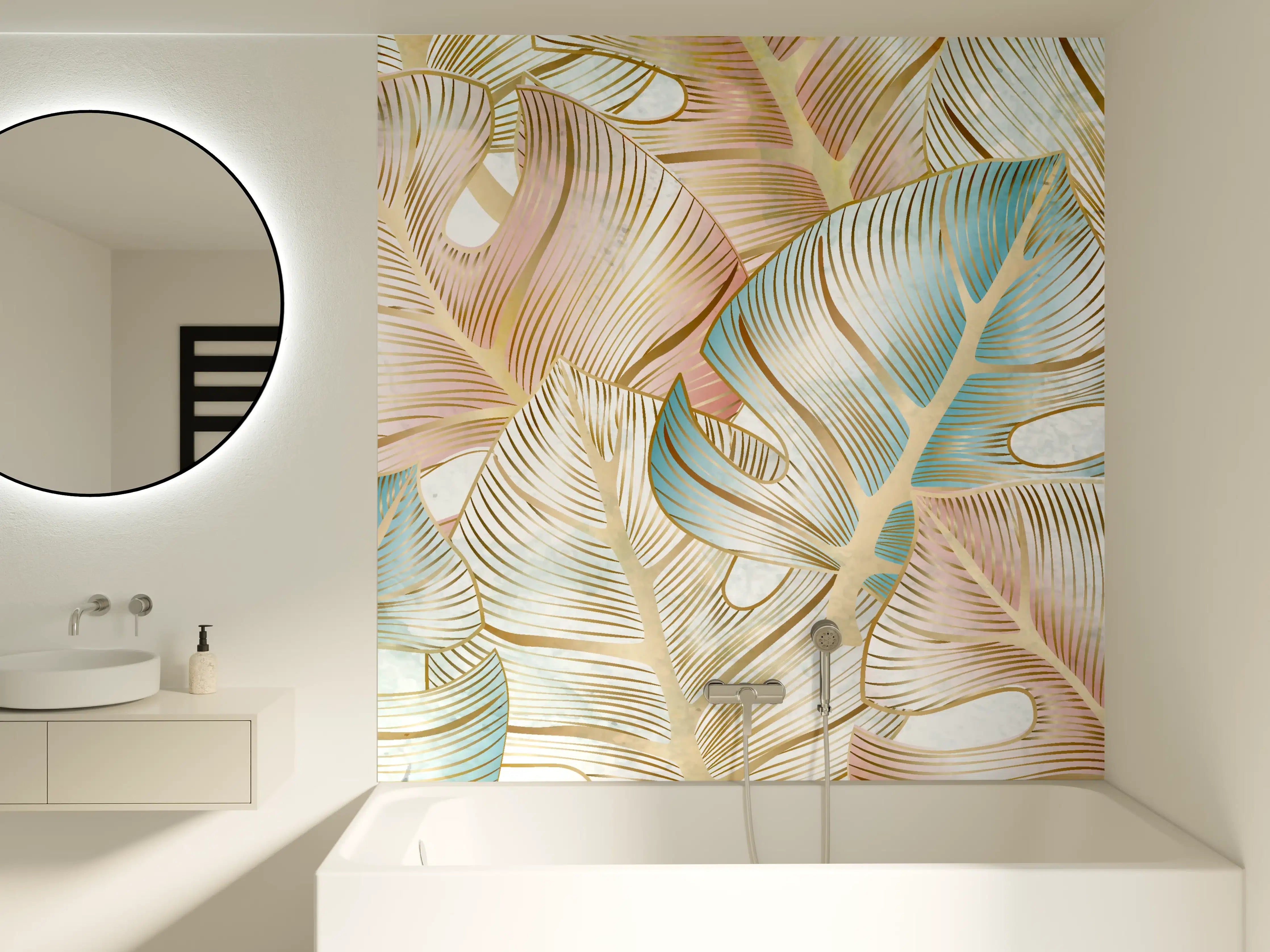 Badewannen-Rückwand - Pastellfarbenes Blattmuster Design