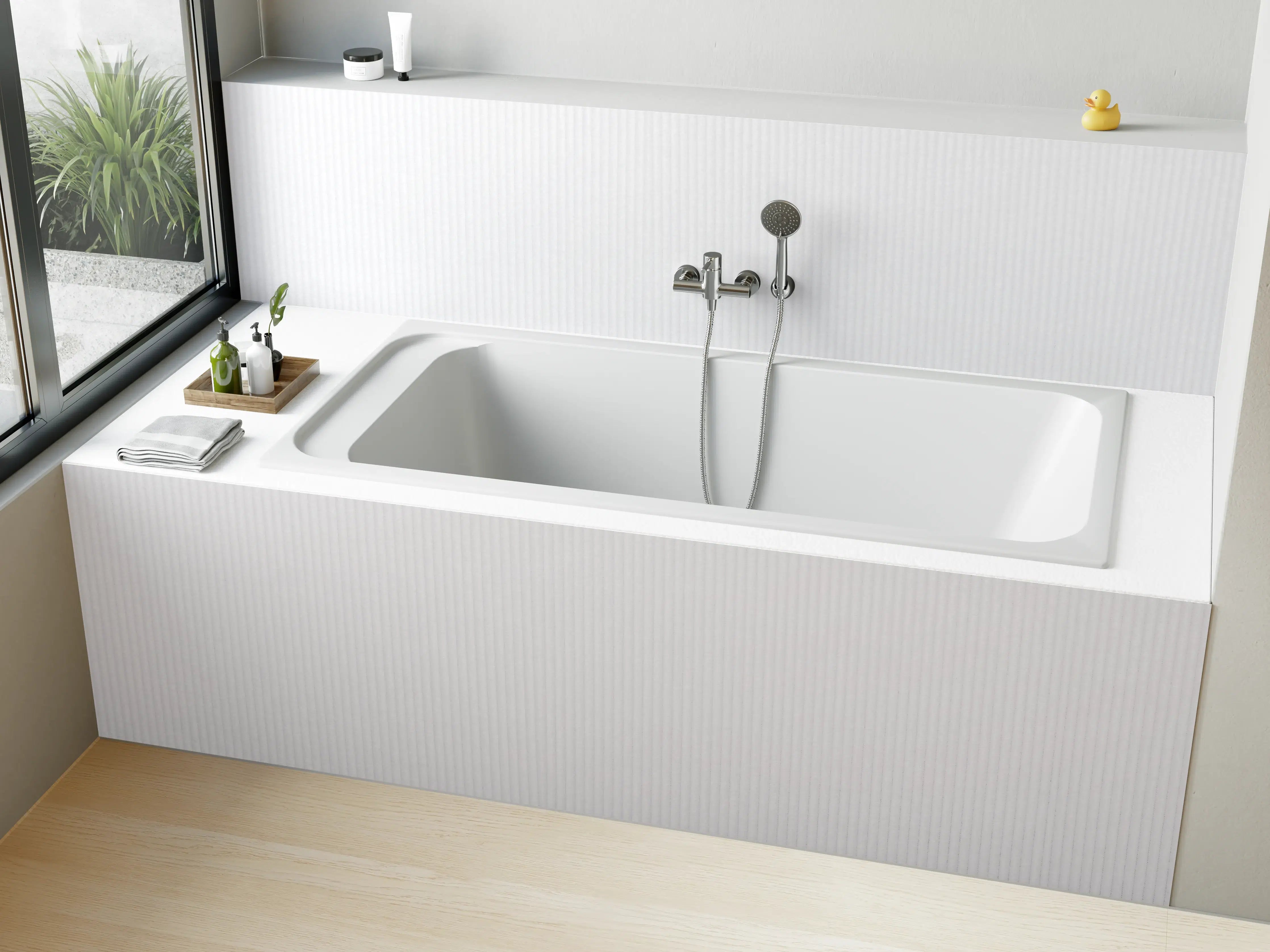 Badewannen-Rückwand - Pastellfarbiger lila Stoff