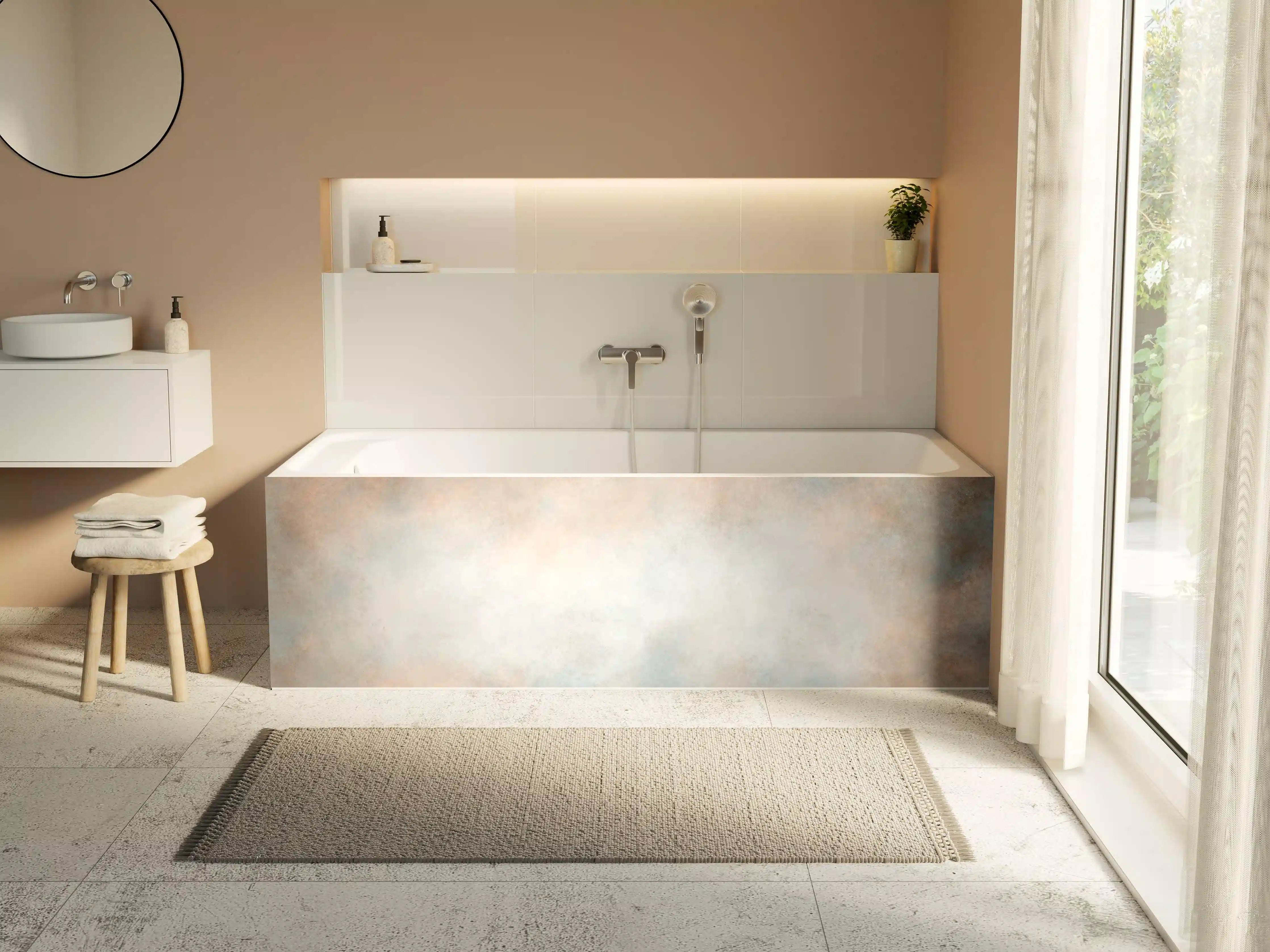 Badewannen-Rückwand - Pastellfarbiges beige-blaues Design