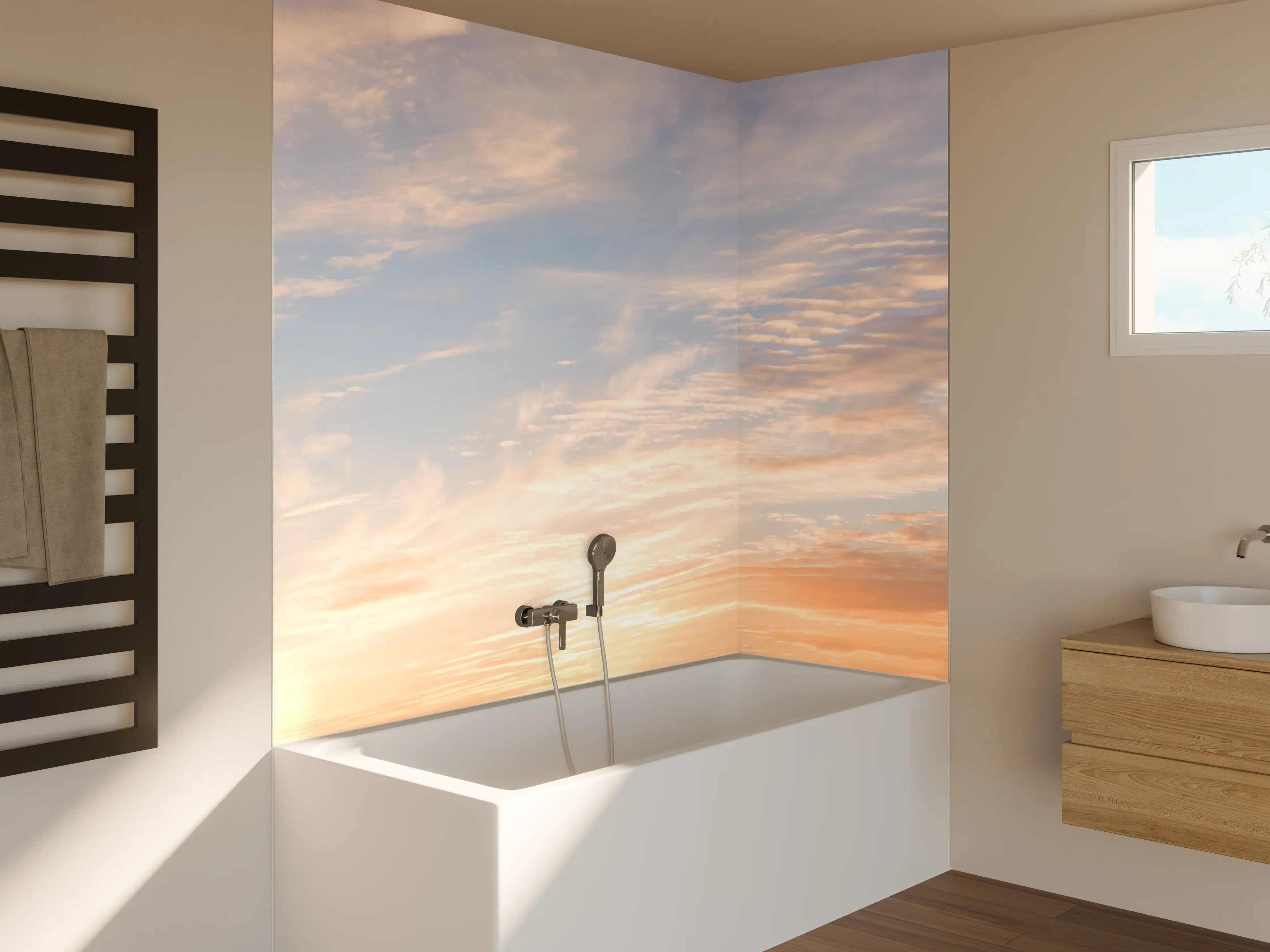 Badewannen-Rückwand - Pastellhimmel bei Sonnenuntergang