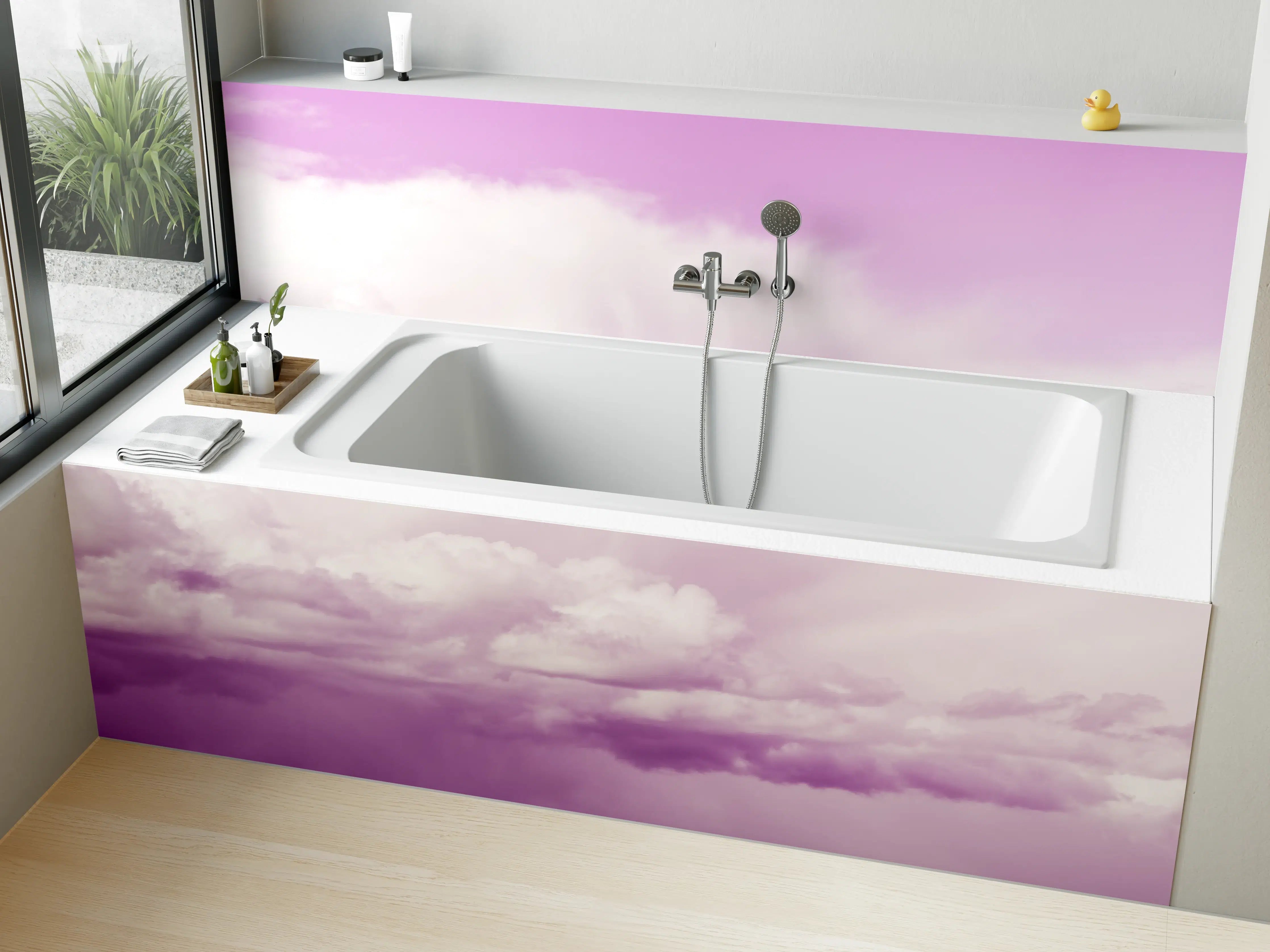 Badewannen-Rückwand - Pastellrosa Himmelspanorama