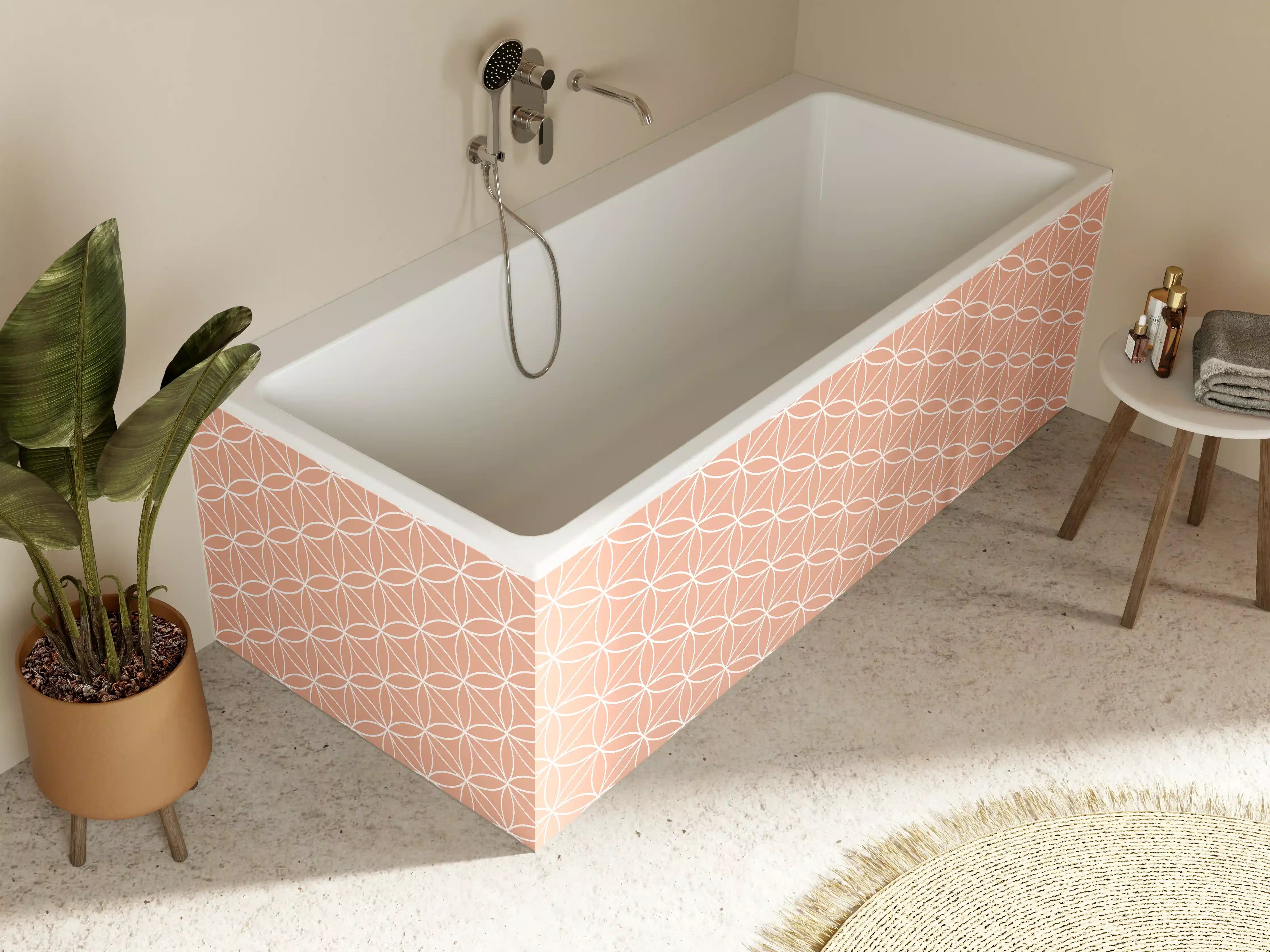 Badewannen-Rückwand - Peachfarbene geometrische Muster mit feinen Linien