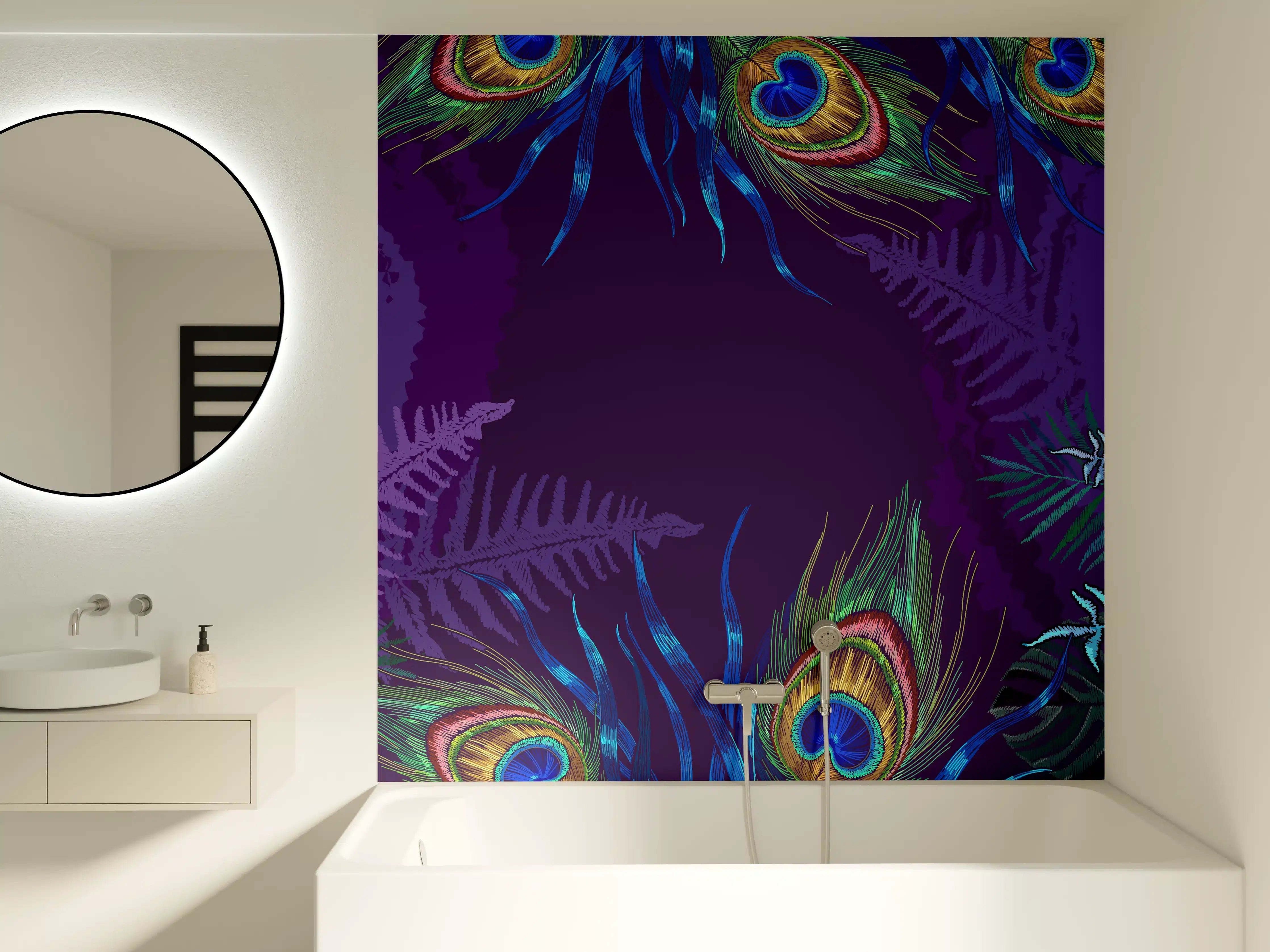 Badewannen-Rückwand - Pfauen Stickerei Kunst