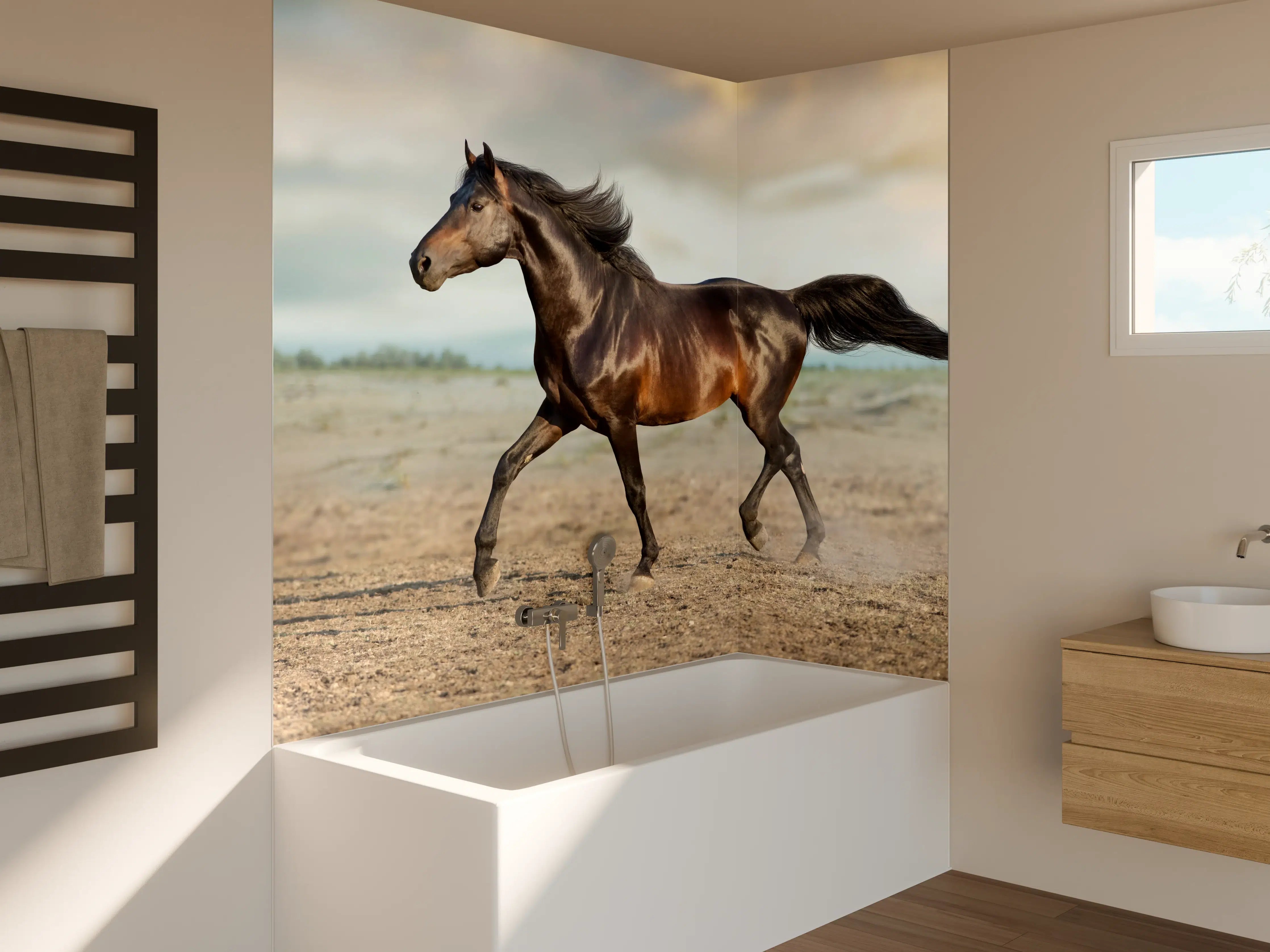 Badewannen-Rückwand - Pferd frei in der Wüste